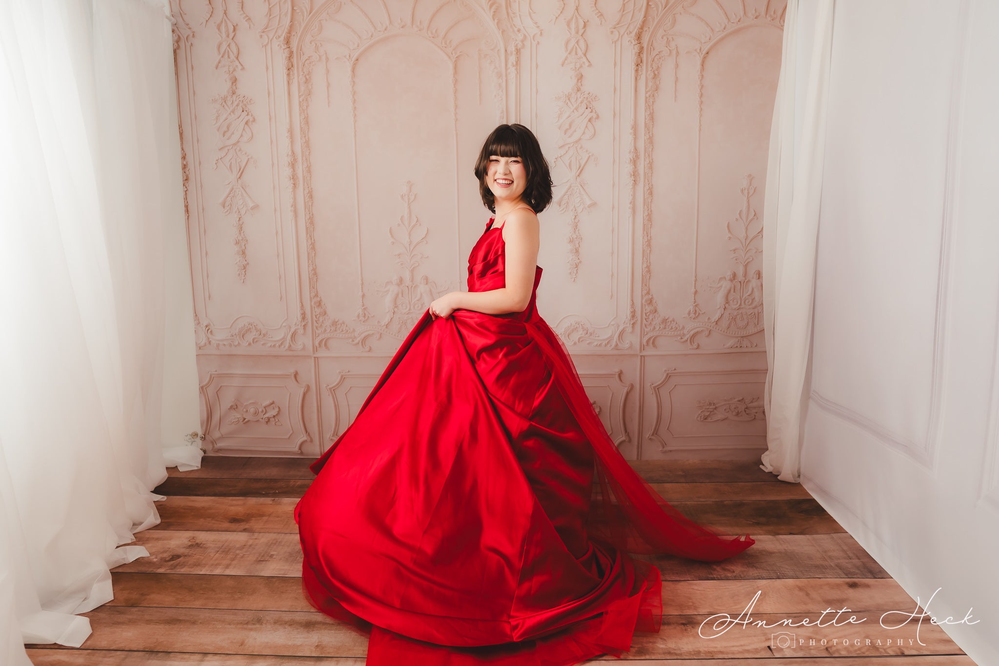 Couture Rental Gown "Radiant Allure" Red -  Floor Length Dress (Adult 6-Adult 10)