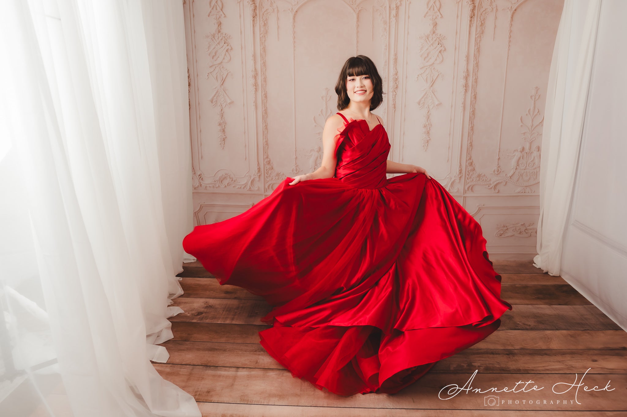 Couture Rental Gown "Radiant Allure" Red -  Floor Length Dress (Adult 6-Adult 10)