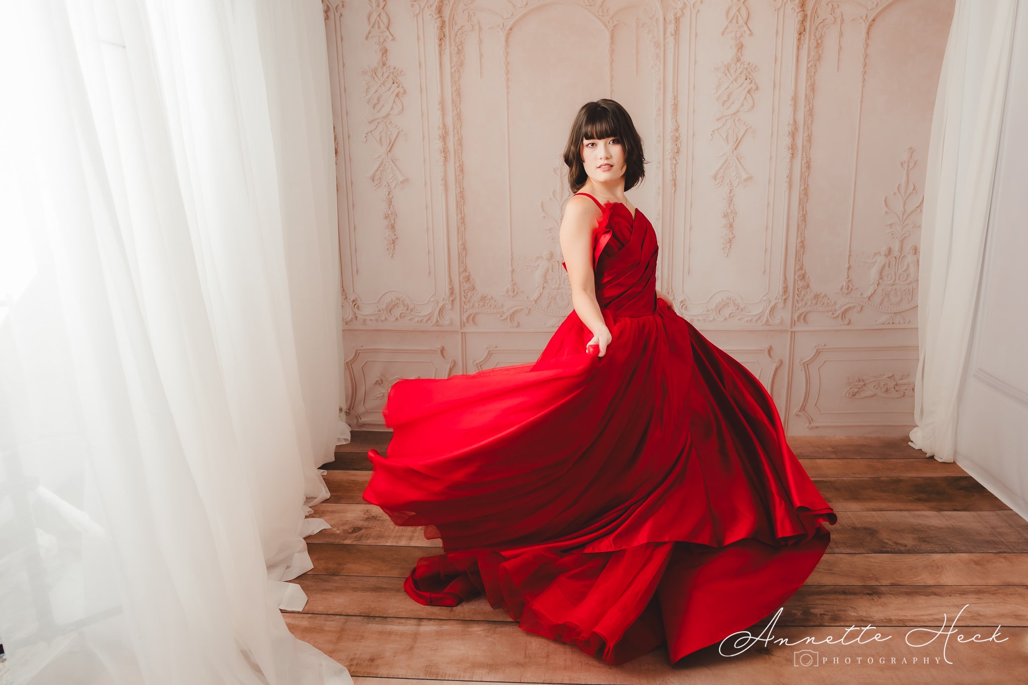 Couture Rental Gown "Radiant Allure" Red -  Floor Length Dress (Adult 6-Adult 10)