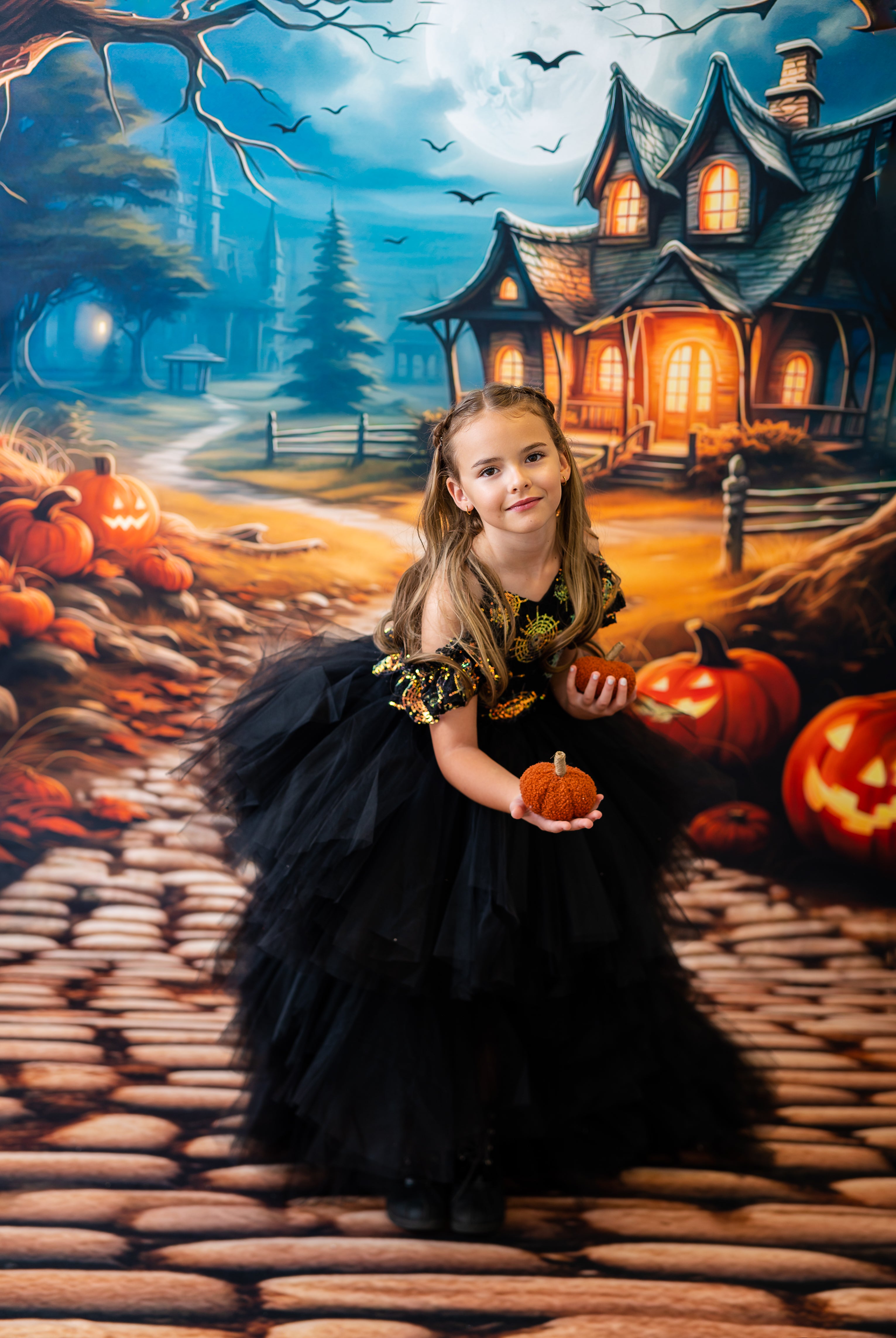 Girl wearing a spooky couture dress 