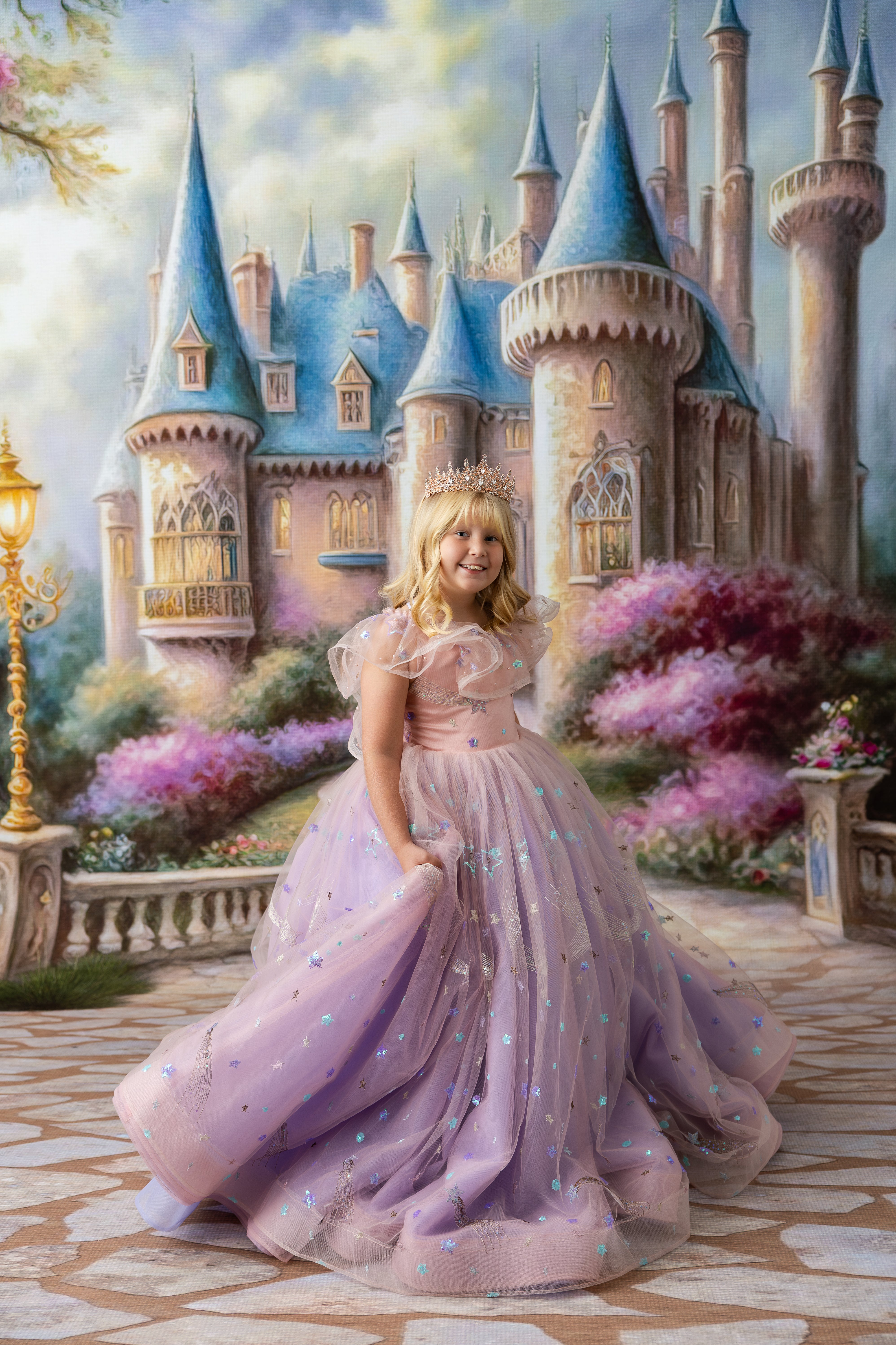 All That Shimmers  - Pink and Purple Floor long gown (7 Year-Petite 9 Year)