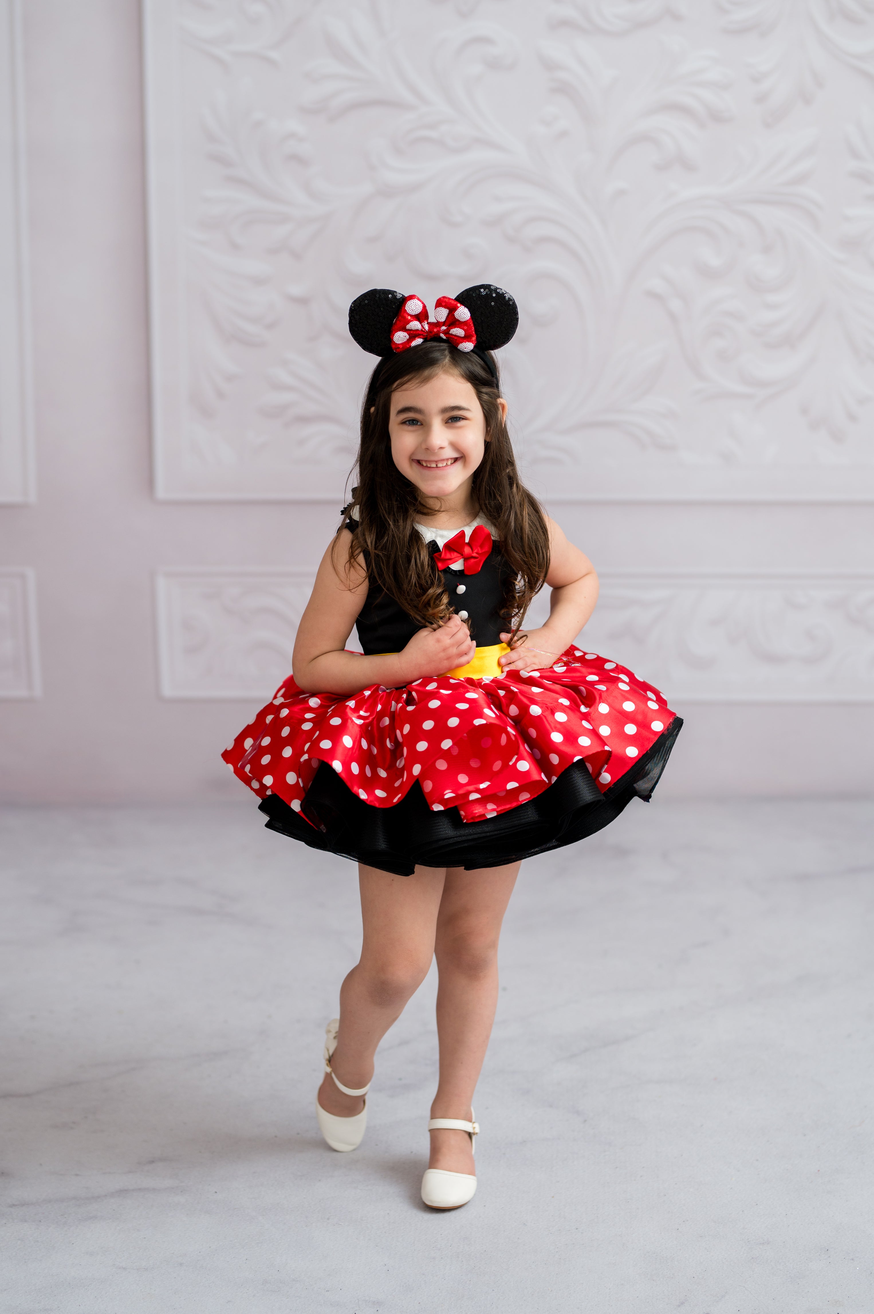 Miss Mouse Polka Dot Dress - Petal Length Gown and Detachable Jacket for Toddler Girls (3-4 Years) | Minnie-Inspired Birthday & Vacation Dress