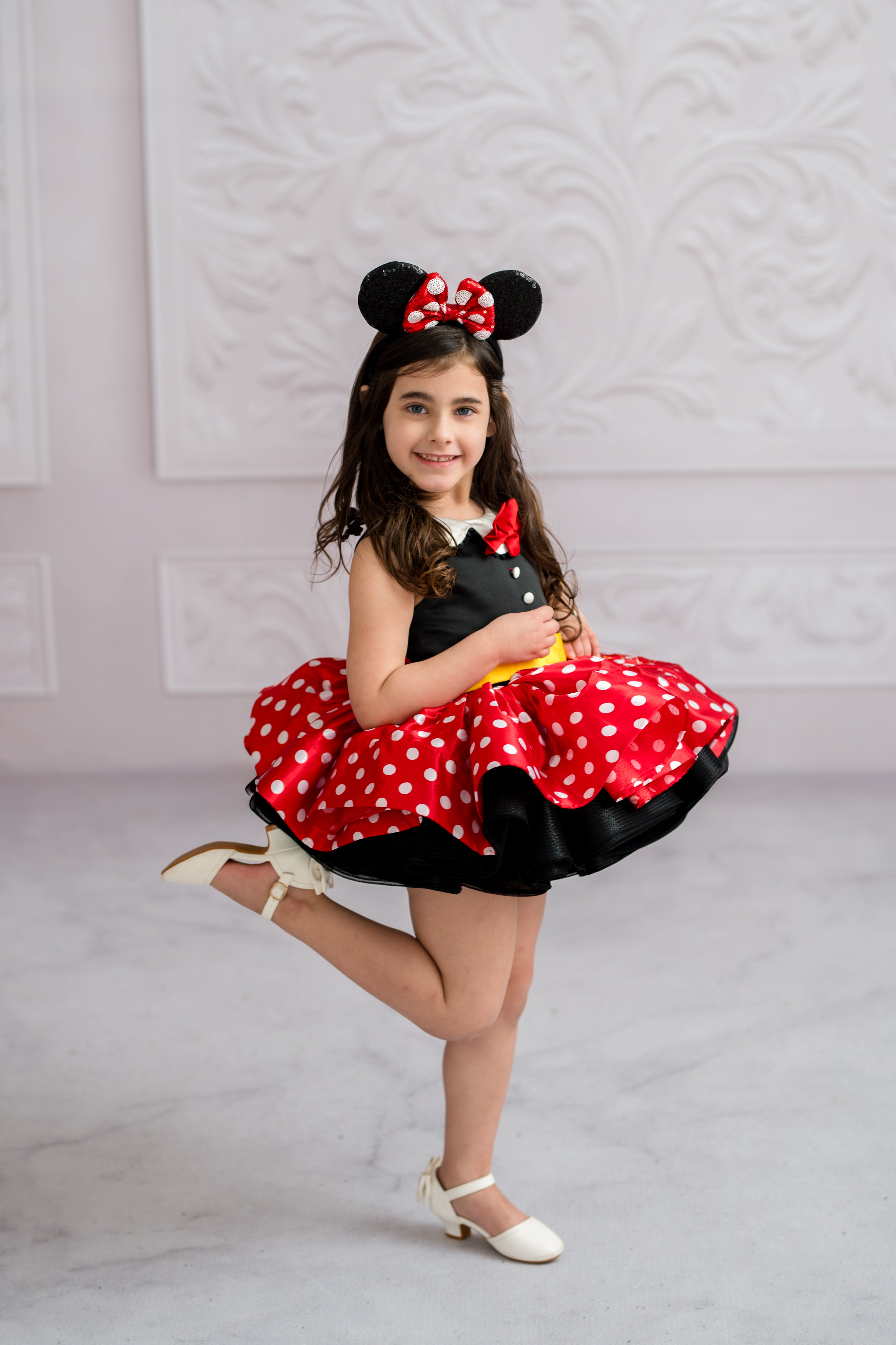 Miss Mouse Polka Dot Dress - Petal Length Gown and Detachable Jacket for Toddler Girls (3-4 Years) | Minnie-Inspired Birthday & Vacation Dress