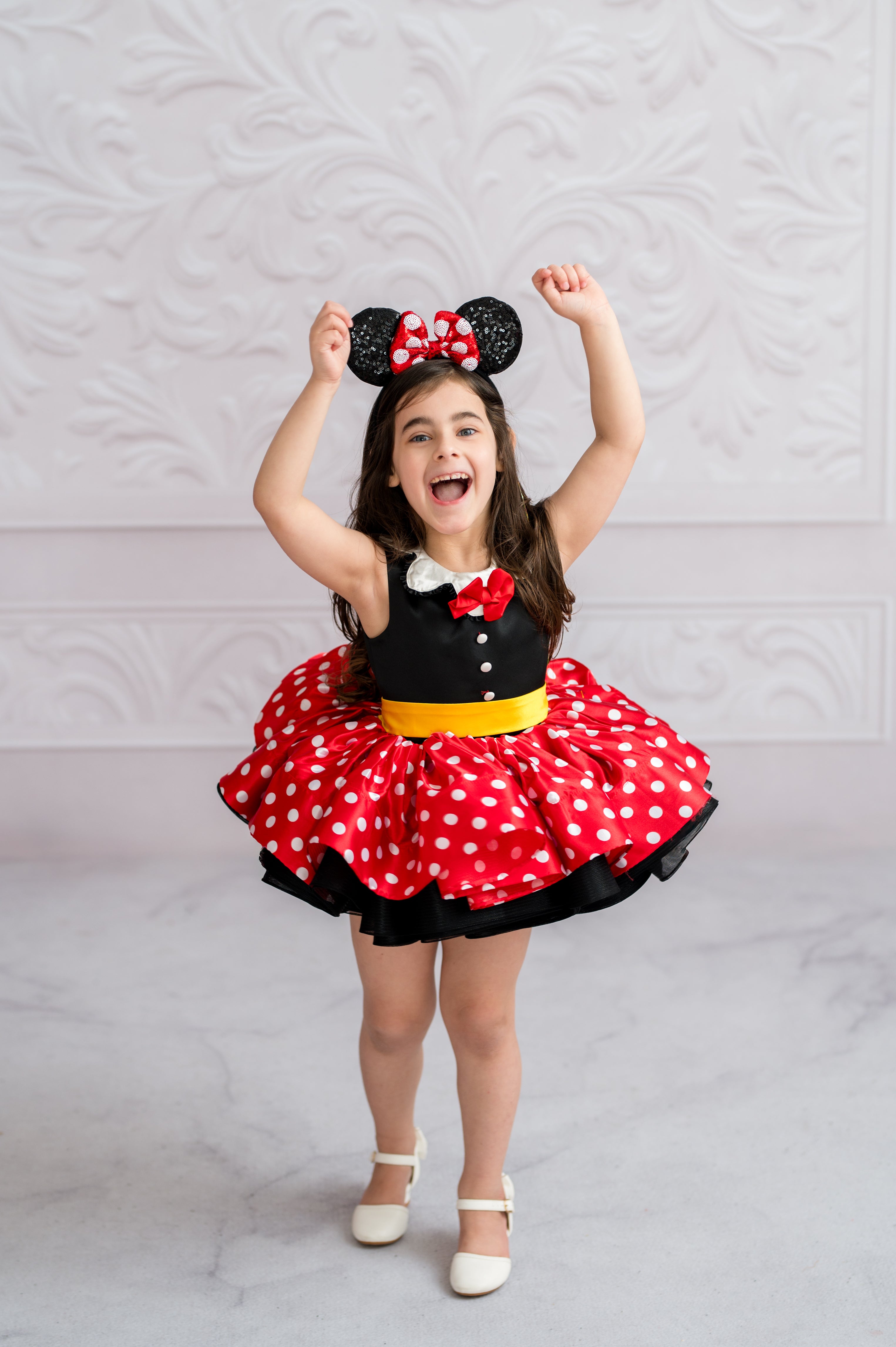 Miss Mouse Polka Dot Dress - Petal Length Gown and Detachable Jacket for Toddler Girls (3-4 Years) | Minnie-Inspired Birthday & Vacation Dress