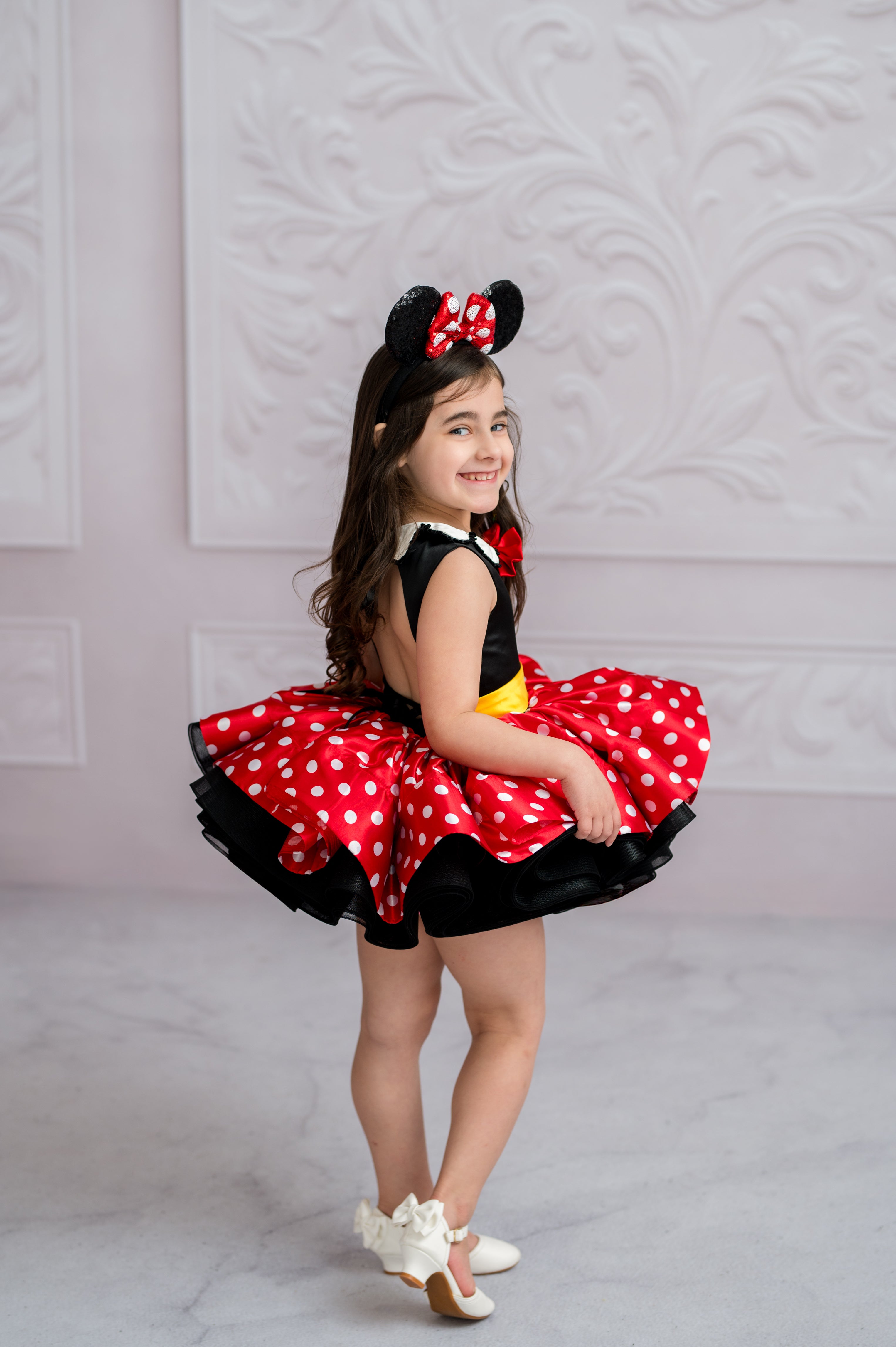 Miss Mouse Polka Dot Dress - Petal Length Gown and Detachable Jacket for Toddler Girls (3-4 Years) | Minnie-Inspired Birthday & Vacation Dress