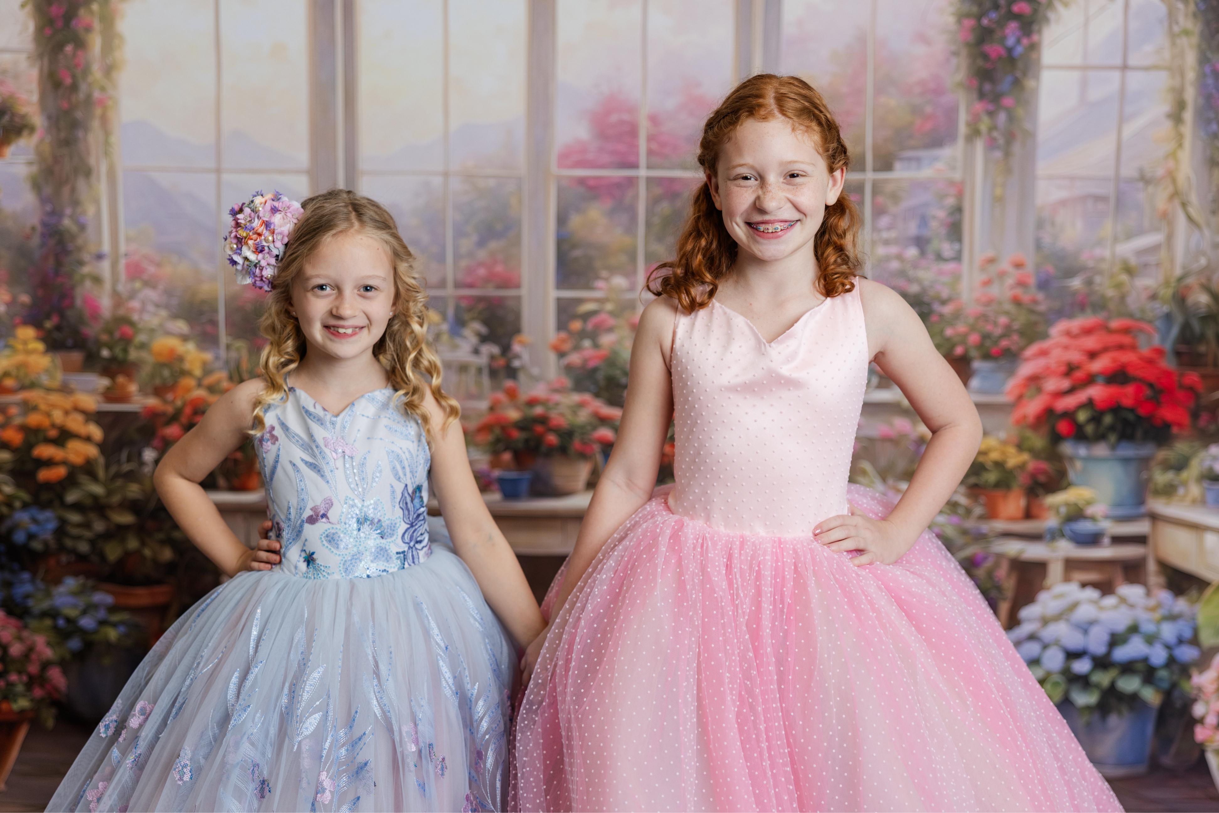 "Swish Dot" Couture Pastel  Floor length gown  ( 8 Year - Petite 11 Year)