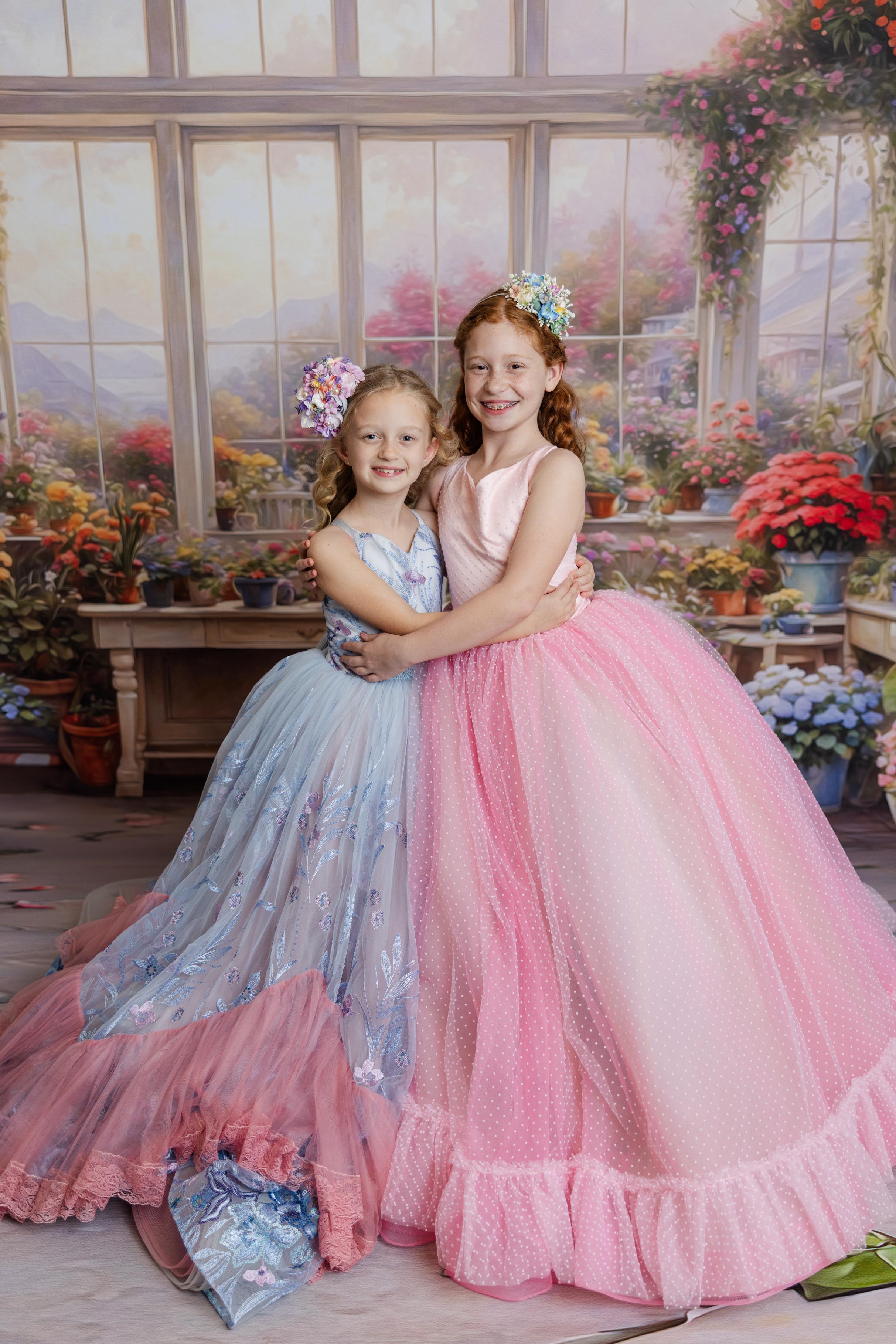"Swish Dot" Couture Pastel  Floor length gown  ( 8 Year - Petite 11 Year)