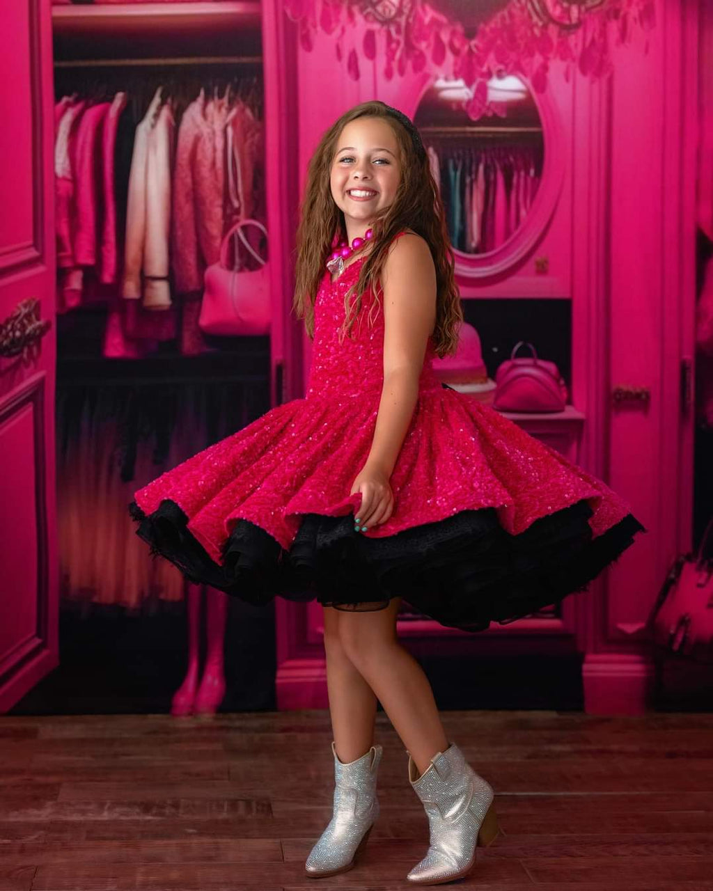 Reversible Spunky Pink/Turquoise Petal Length Dress ( 5 year- 8 year)