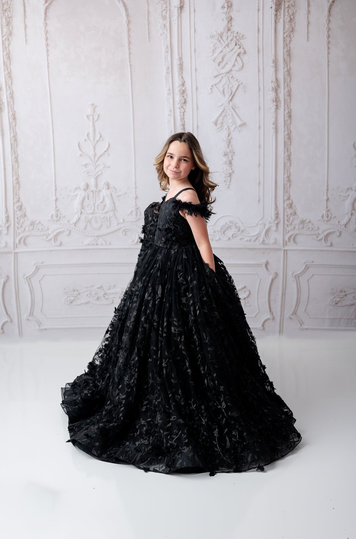 girl wearing black gown 