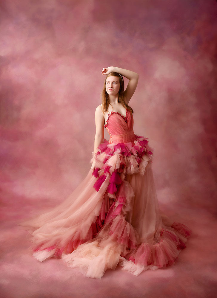 Elegant Blush Blossom Gown – Floor-Length Couture Design for Adults (Sizes 0-4)
