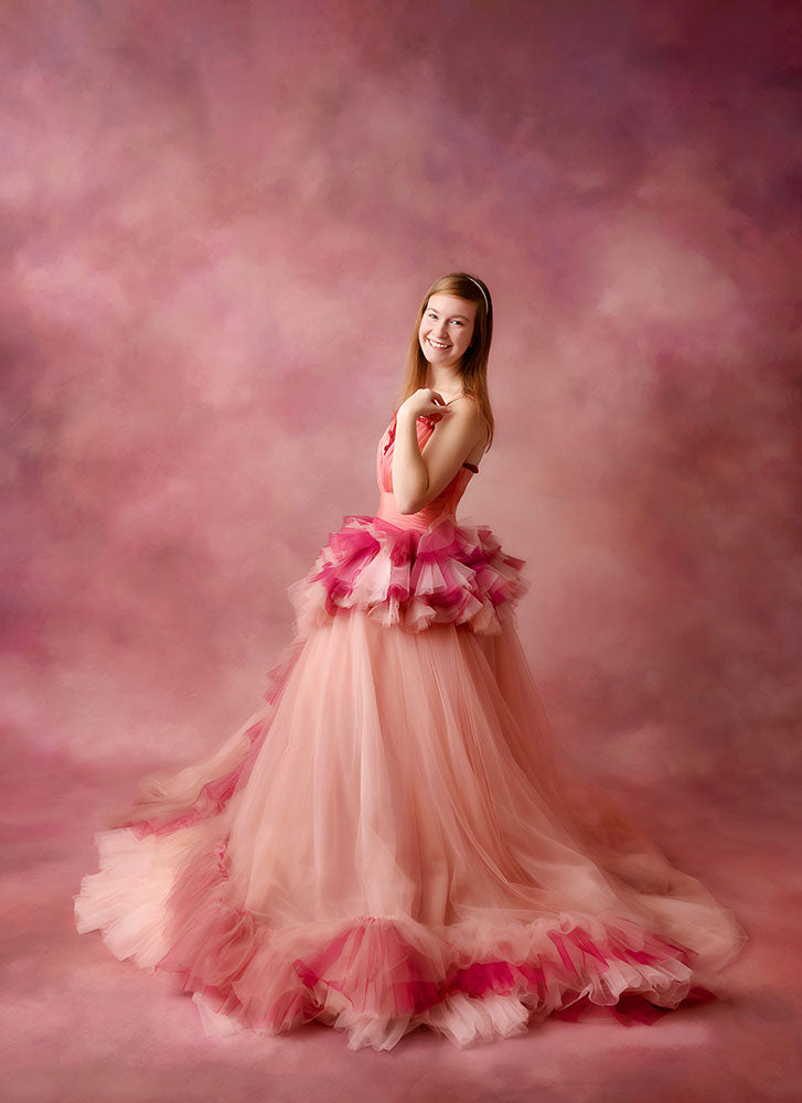 Blush Blossom Floor-Length Couture Gown | Editorial Dress for Special Occasions