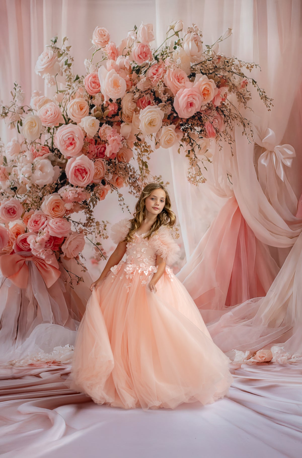 "Whispering Petals" Floor-Length Dress + Detachable Sleeves - Floor Length Gown + Detachable tulle sleeves - Choose your color:  Editorial Dress, Couture Gown, Special Occasion Dress