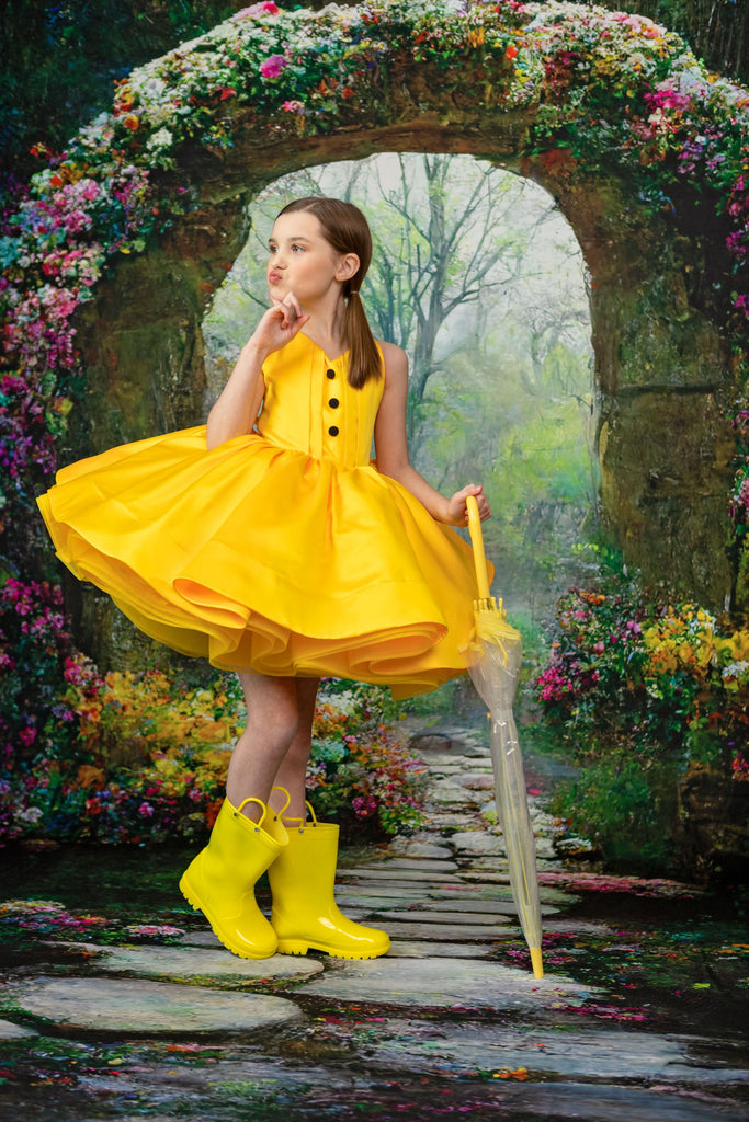 "April Showers" -   pleated bodice/ buttons - jacket is not included ( 8 Year - Petite 10 Year)