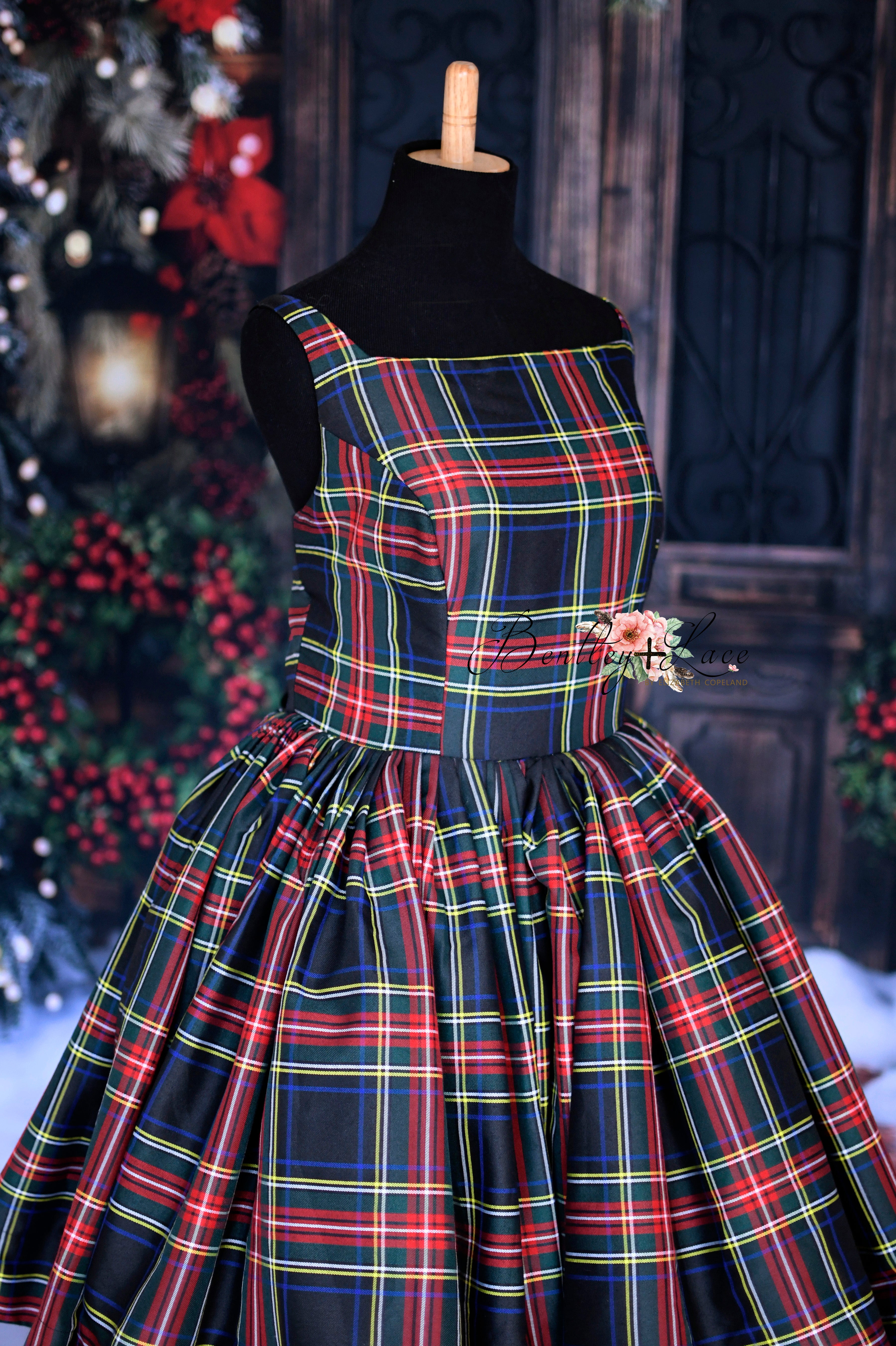 Couture gown rental: "Darling Plaid" Adult Short / Tea Length Dress ( Adult 8-12)