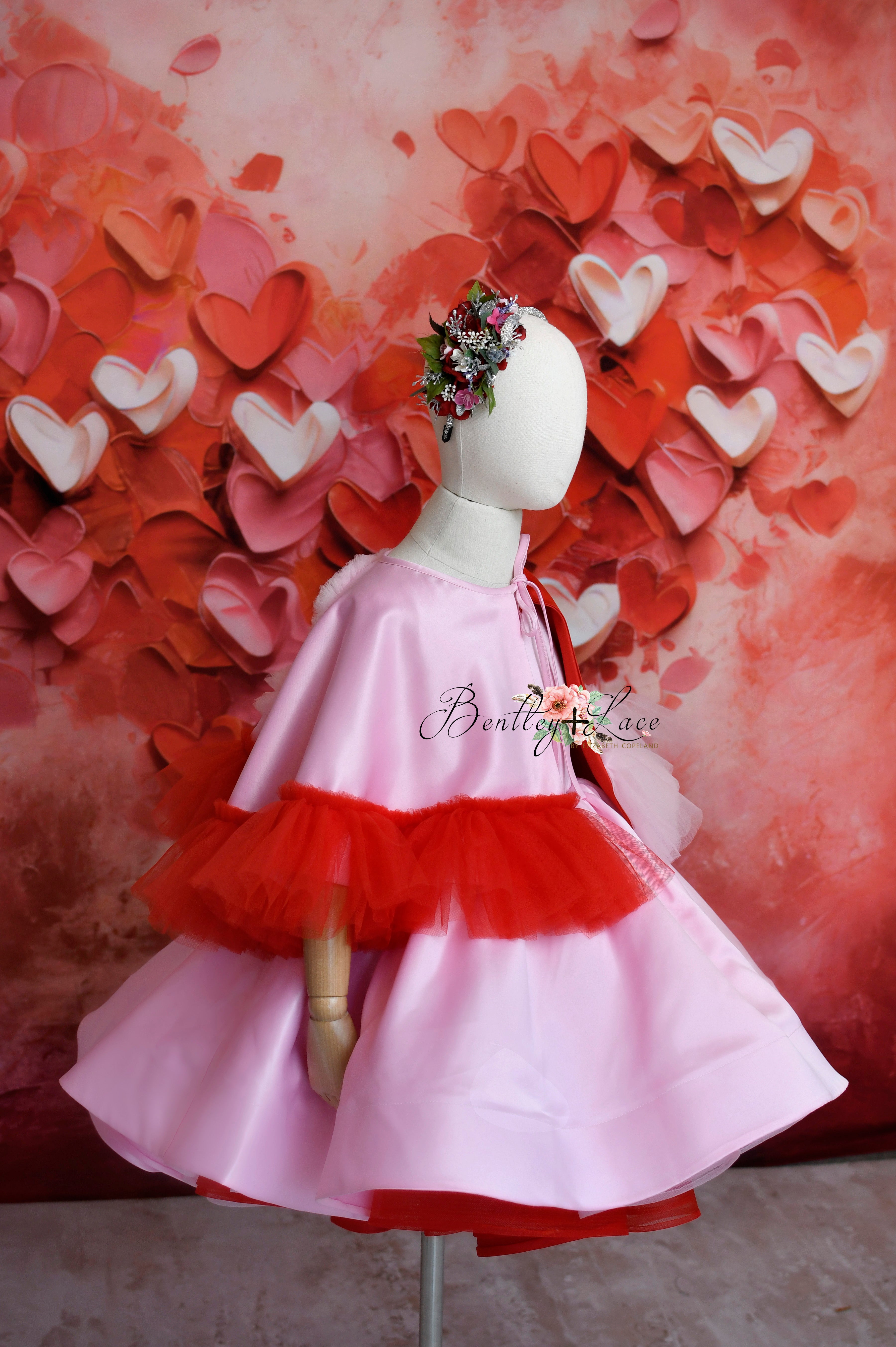 "Love Struck " Couture Rental Dress Box Set -  2 dresses + Color block cape  Dress 1 (8 Year - 9 Year up to a petite 10 year) Dress 2