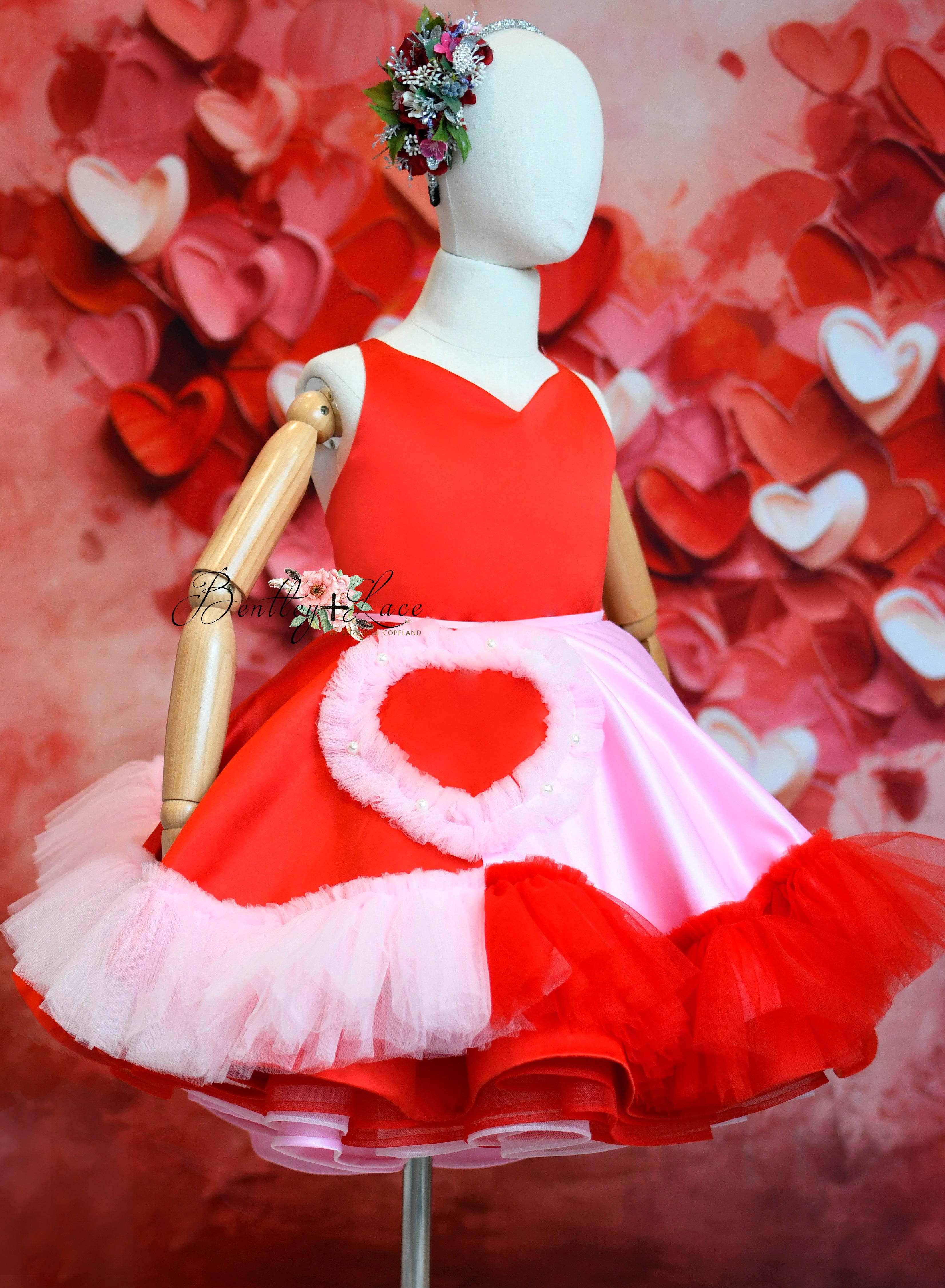 "Love Struck " Couture Rental Dress Box Set -  2 dresses + Color block cape  Dress 1 (8 Year - 9 Year up to a petite 10 year) Dress 2