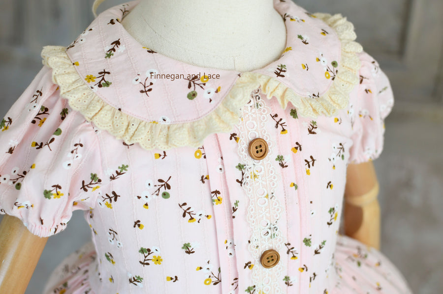 Garden Affair Vintage Inspired Dress -Set includes Dress, Bow, detachable apron