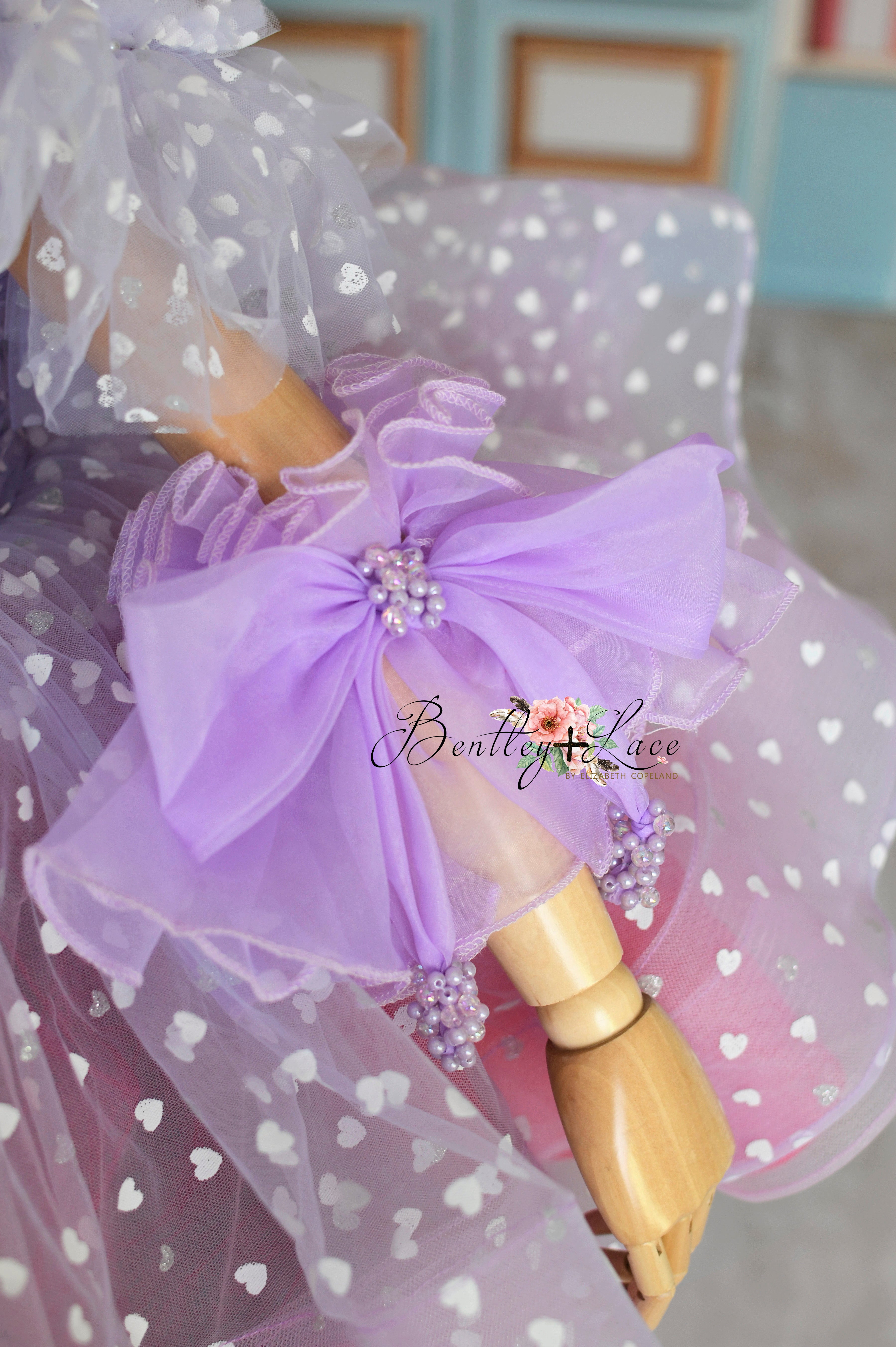 Sweet Talk-purple off shoulder petal length dress + wristlets (5 Year - 6 Year up to a petite 7 year)