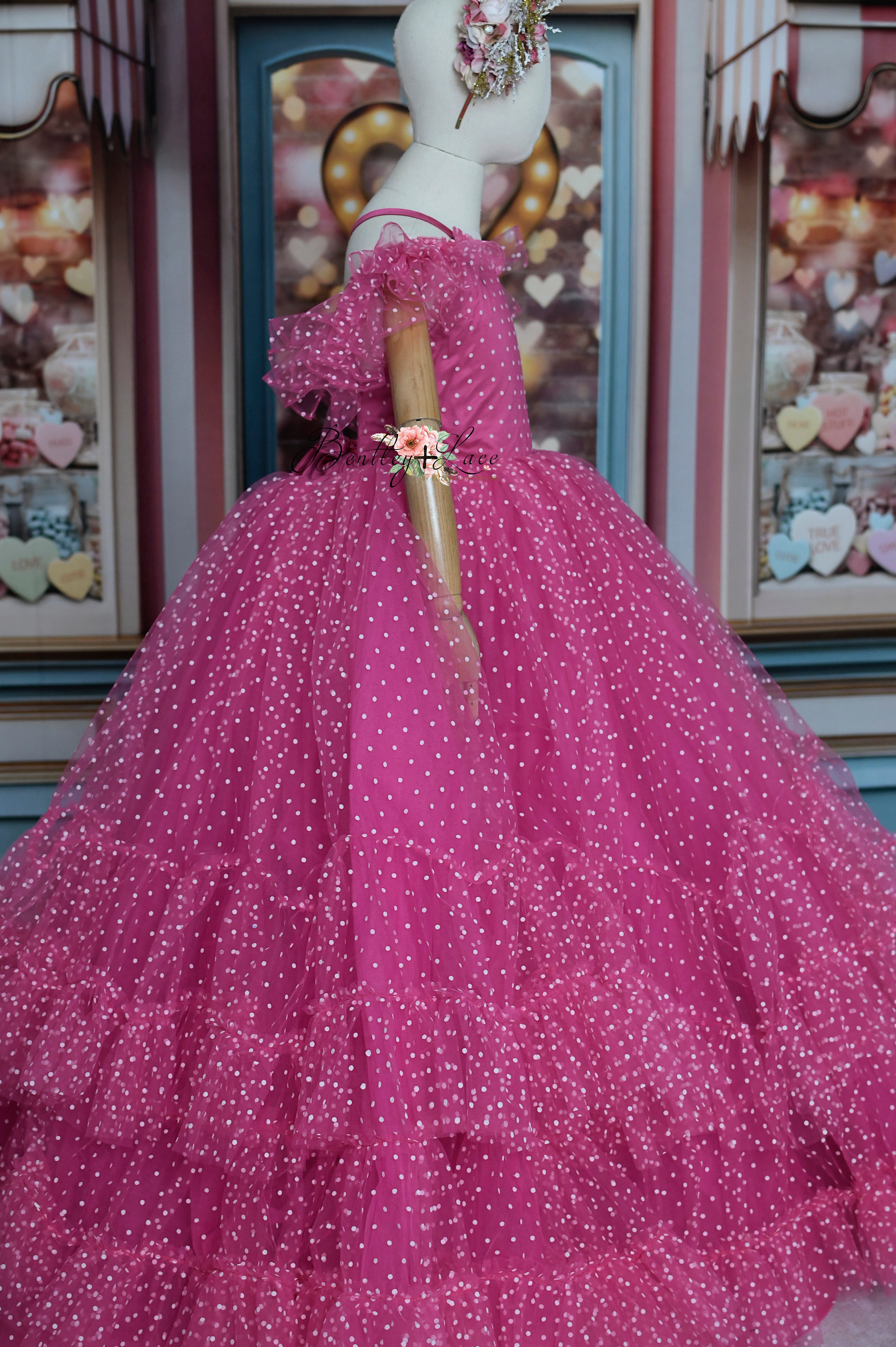 Swish Dots Couture Gown -pink- Floor length dress   (12 Year - 14 Year)