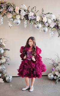 New "Radiant Orchid" Petal Length Dress with Detachable Sleeves | Size 6 Year to Petite 7 Year