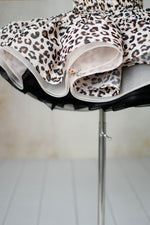 "Stylish toddler leopard print dress with puff sleeves and layered skirt for birthdays and events."
