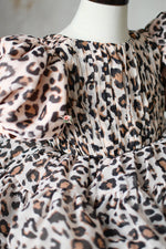 "Wild Whimsy" Leopard Print Petal-Length Dress with Removable Puff Sleeves for Photography & Special Occasions