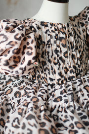 "Wild Whimsy" Leopard Print Petal-Length Dress with Removable Puff Sleeves for Photography & Special Occasions