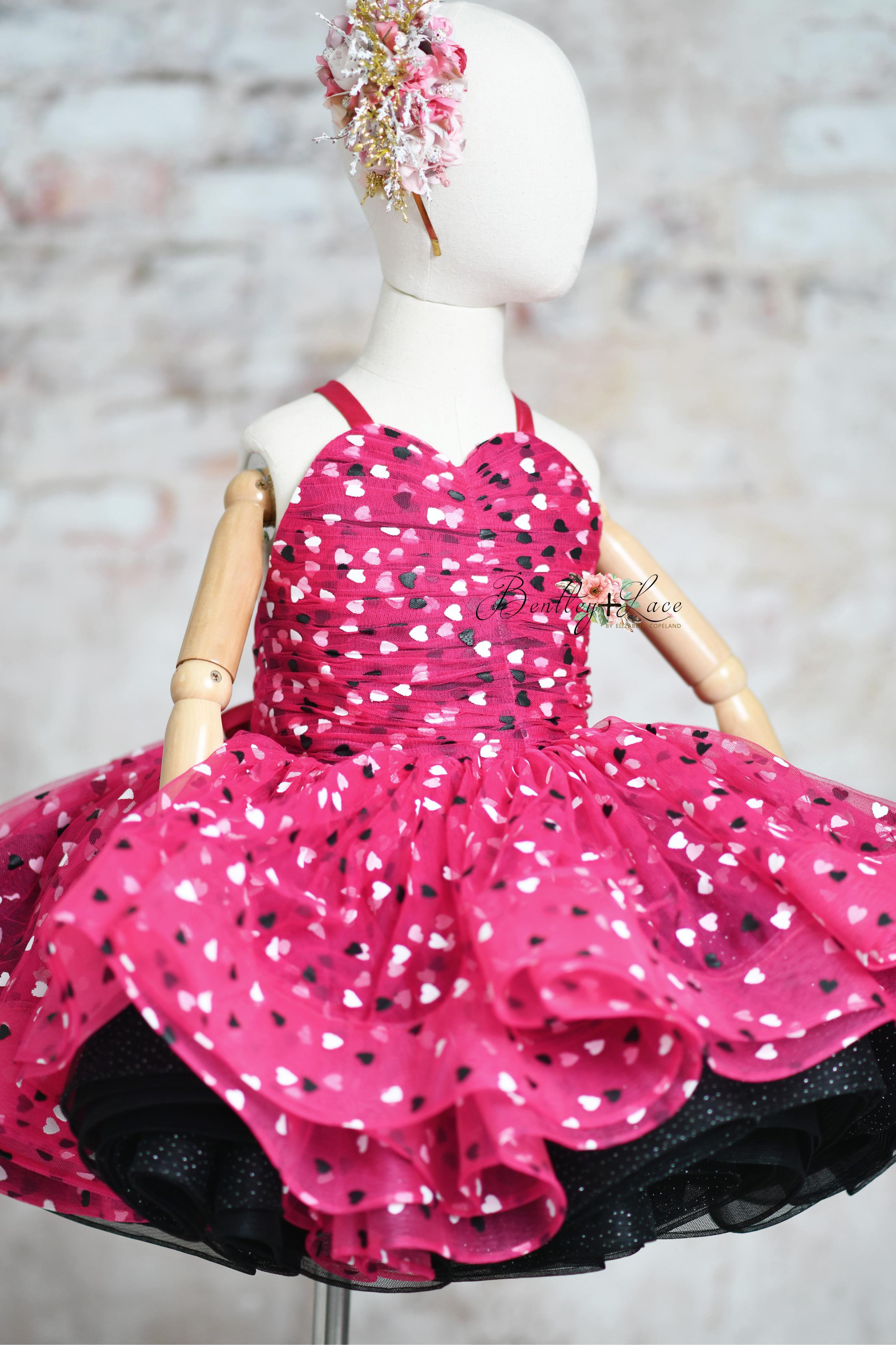 Sweet Talk-Black/Pink petal length dress (5 Year - 6 Year up to a petite 7 year)