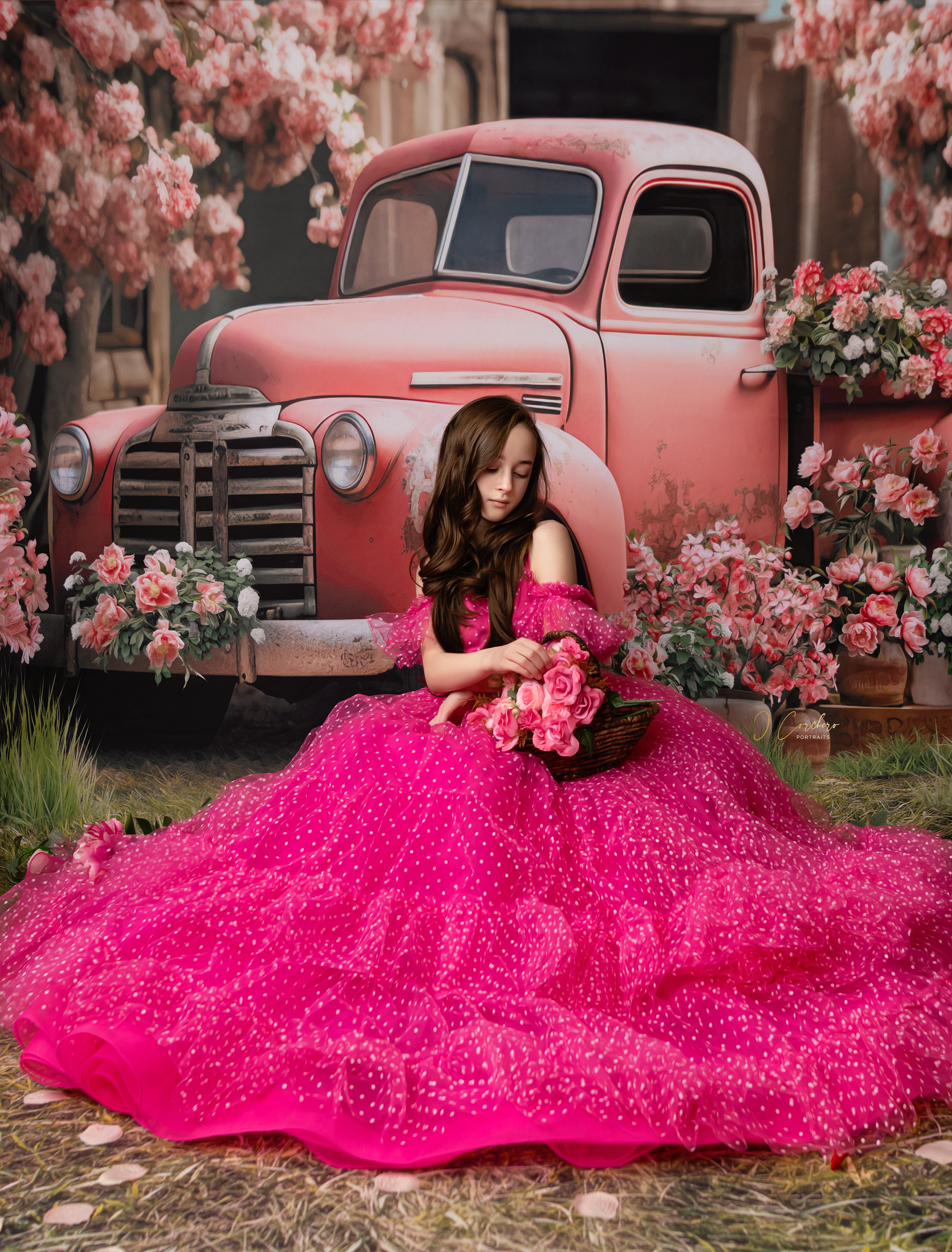 Swish Dots Couture Gown -pink- Floor length dress   (12 Year - 14 Year)