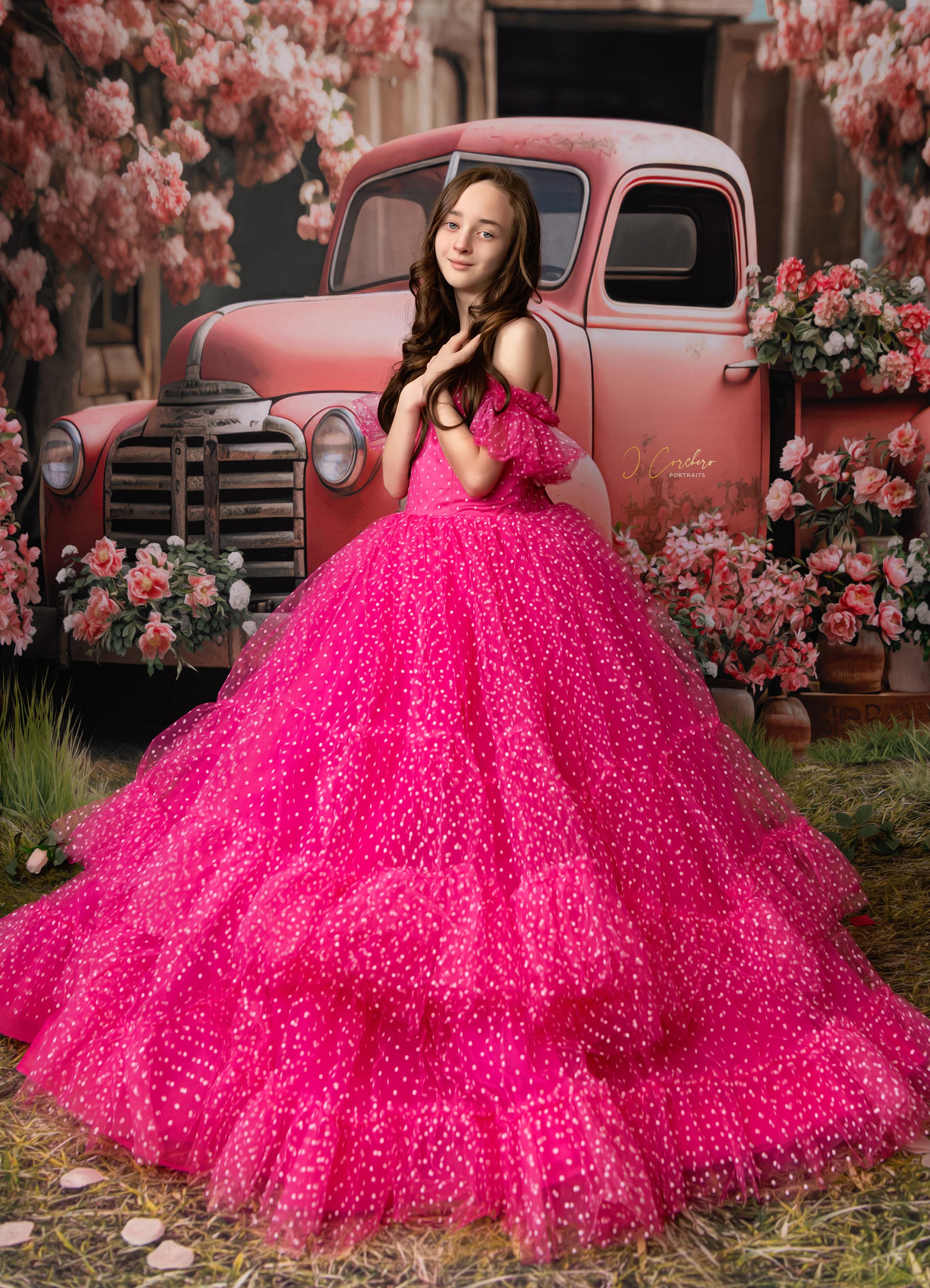 Swish Dots Couture Gown -pink- Floor length dress   (12 Year - 14 Year)