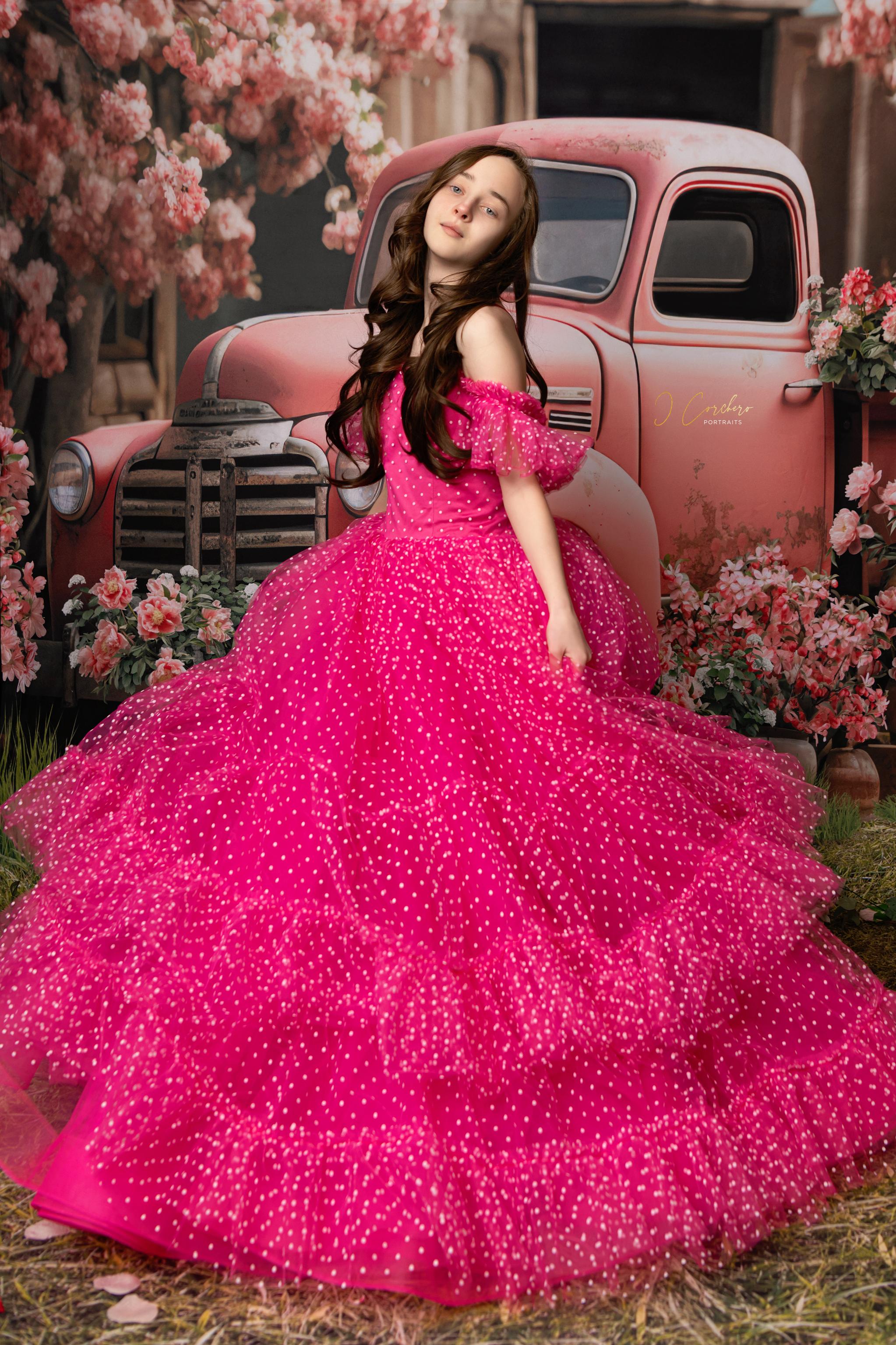 Swish Dots Couture Gown -pink- Floor length dress   (12 Year - 14 Year)