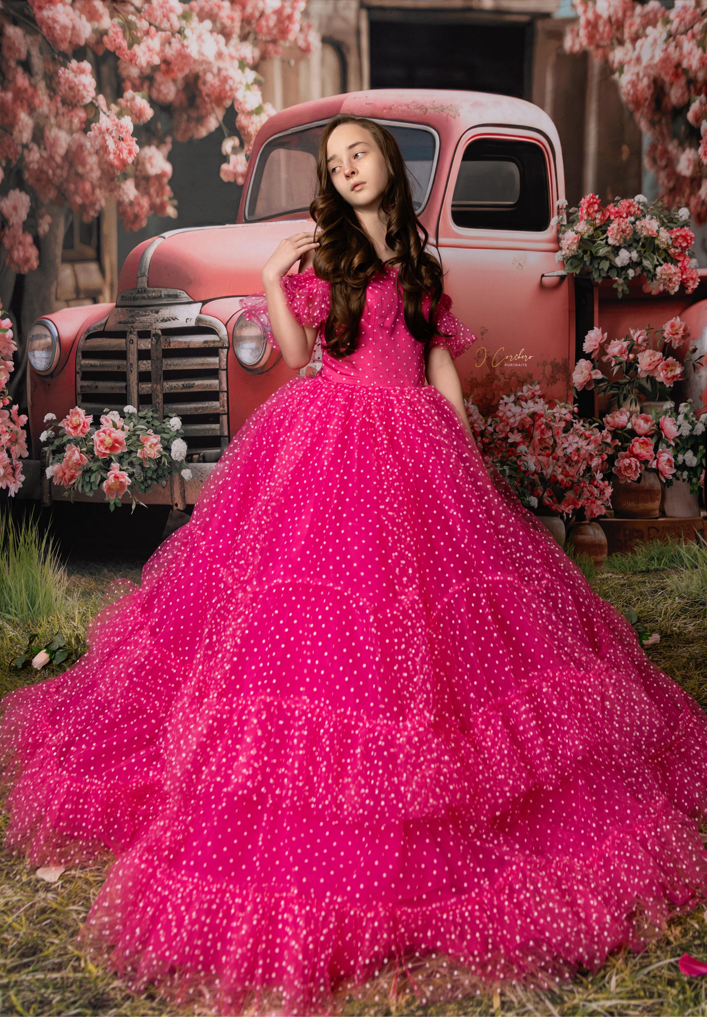 Swish Dots Couture Gown -pink- Floor length dress   (12 Year - 14 Year)