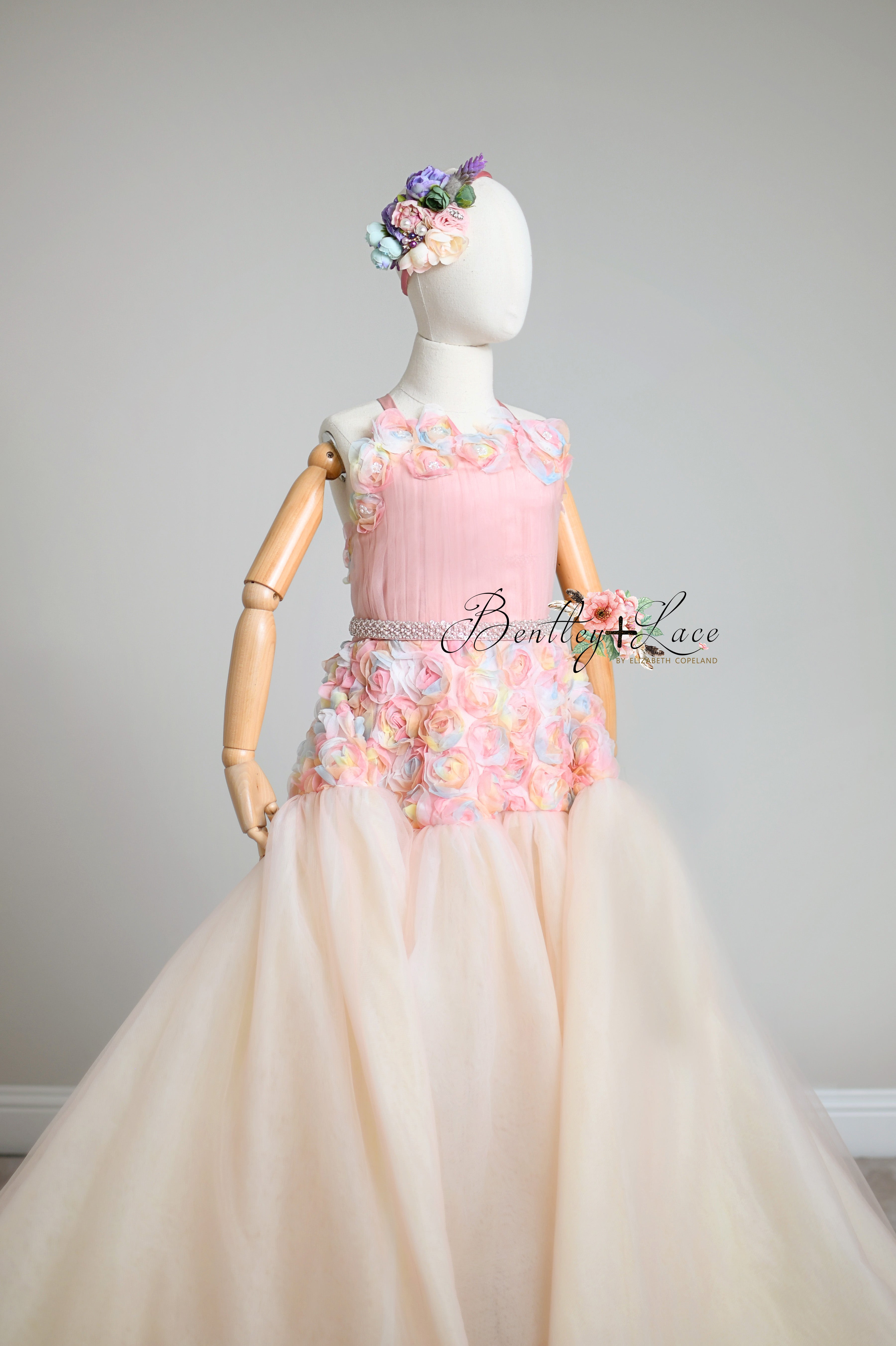 Sunshine Bouquet - floor long gown +Detach puff sleeves and belt (10 year- 11 year)