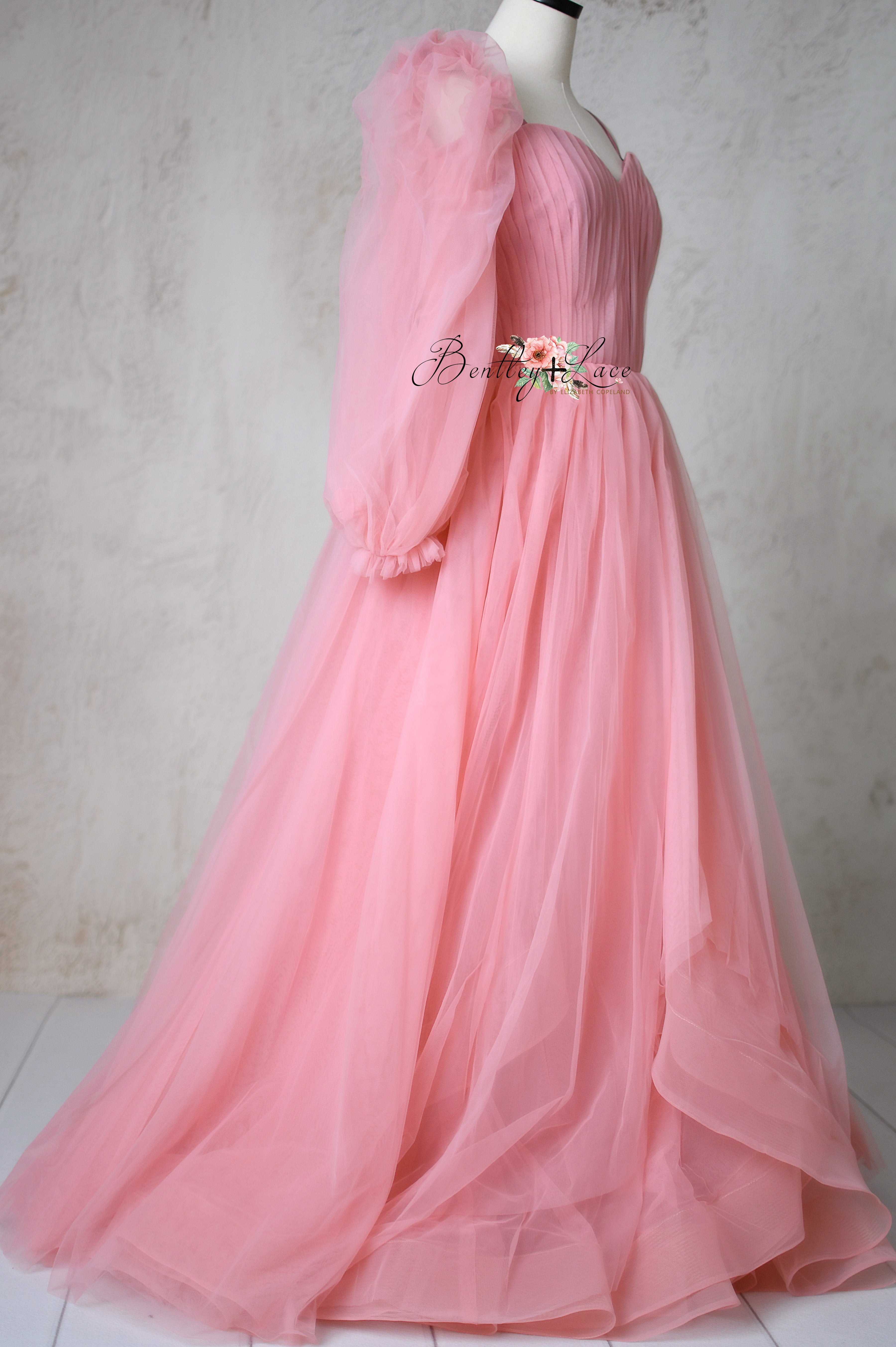 "Rosewater Radiance" Tulle- Floor Length Gown + Detachable tulle sleeves - (Adult 0-Adult 8/10)