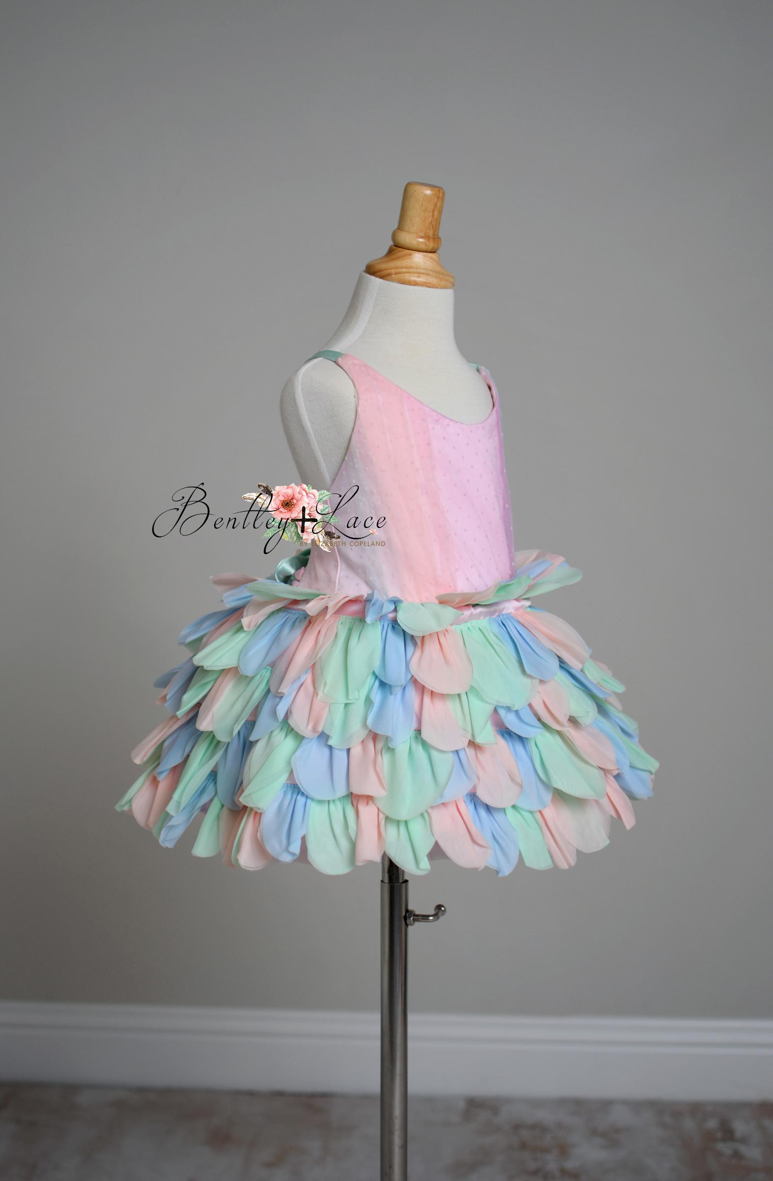LIMITED EDITION COUTURE GOWN "PETAL WHISPERS" PASTEL - PETAL LENGTH DRESS + CAPE  Editorial Dress, Couture Gown, Special Occasion Dress