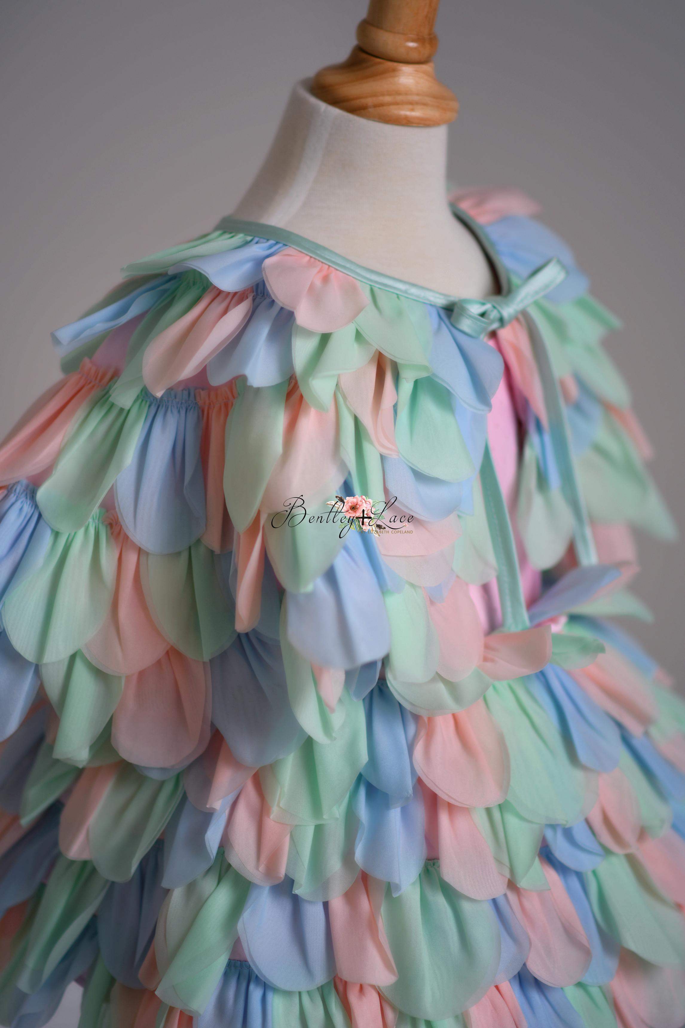 LIMITED EDITION COUTURE GOWN "PETAL WHISPERS" PASTEL - PETAL LENGTH DRESS + CAPE  Editorial Dress, Couture Gown, Special Occasion Dress