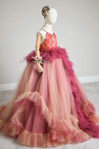 NEW Blush Blossom - Floor Long Couture Rental Gown  (6 year-Pettie 8 year)