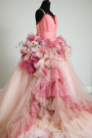 Blush Blossom Floor-Length Couture Gown | Editorial Dress for Special Occasions