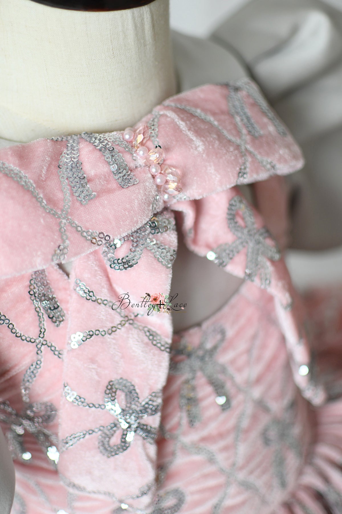 "Luxury toddler dress with bows and satin puff sleeves"

