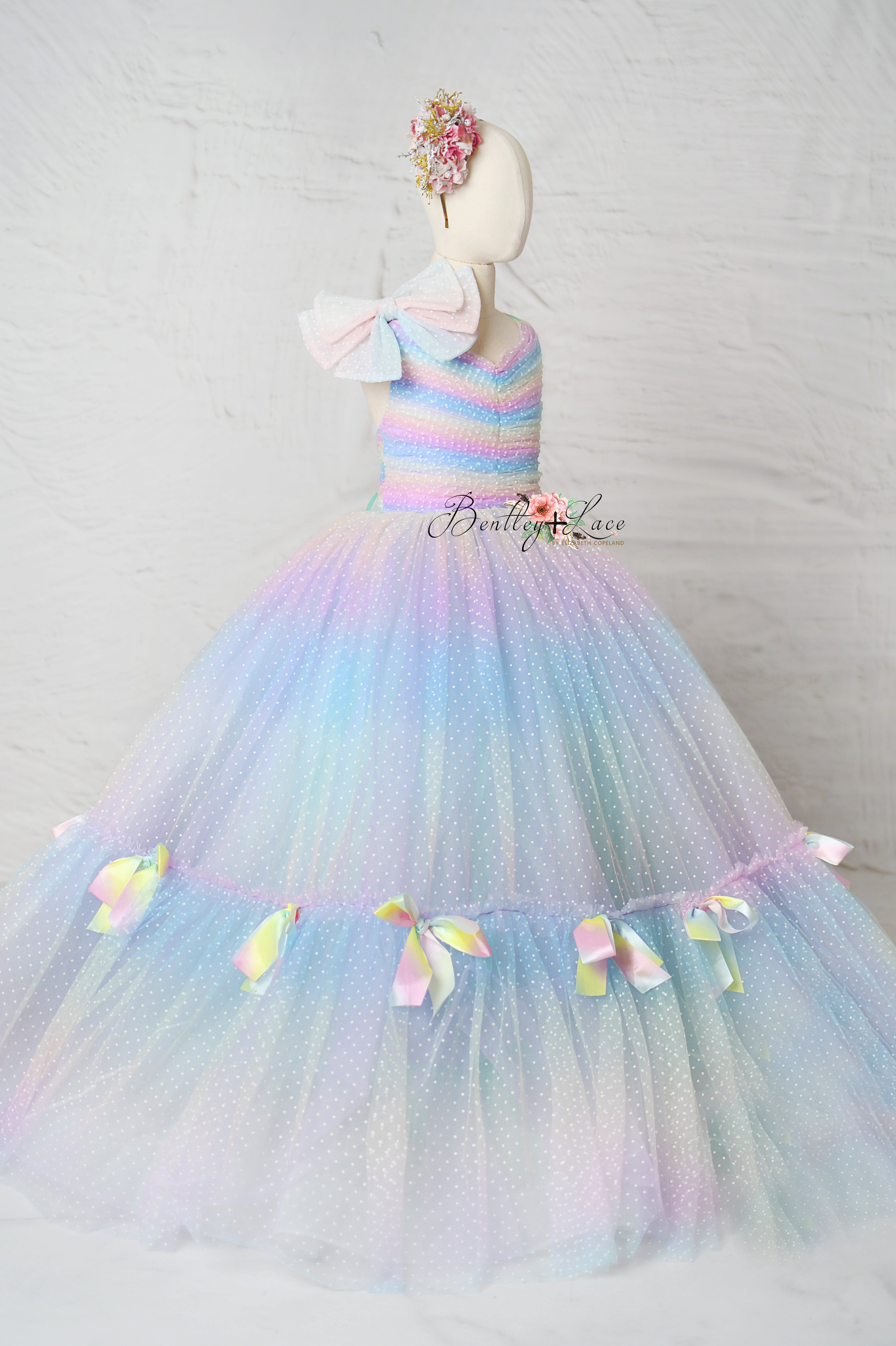 Colorful Bliss – Customizable Girls Pastel Gown with Detachable Tulle Sleeves for Photography & Special Events