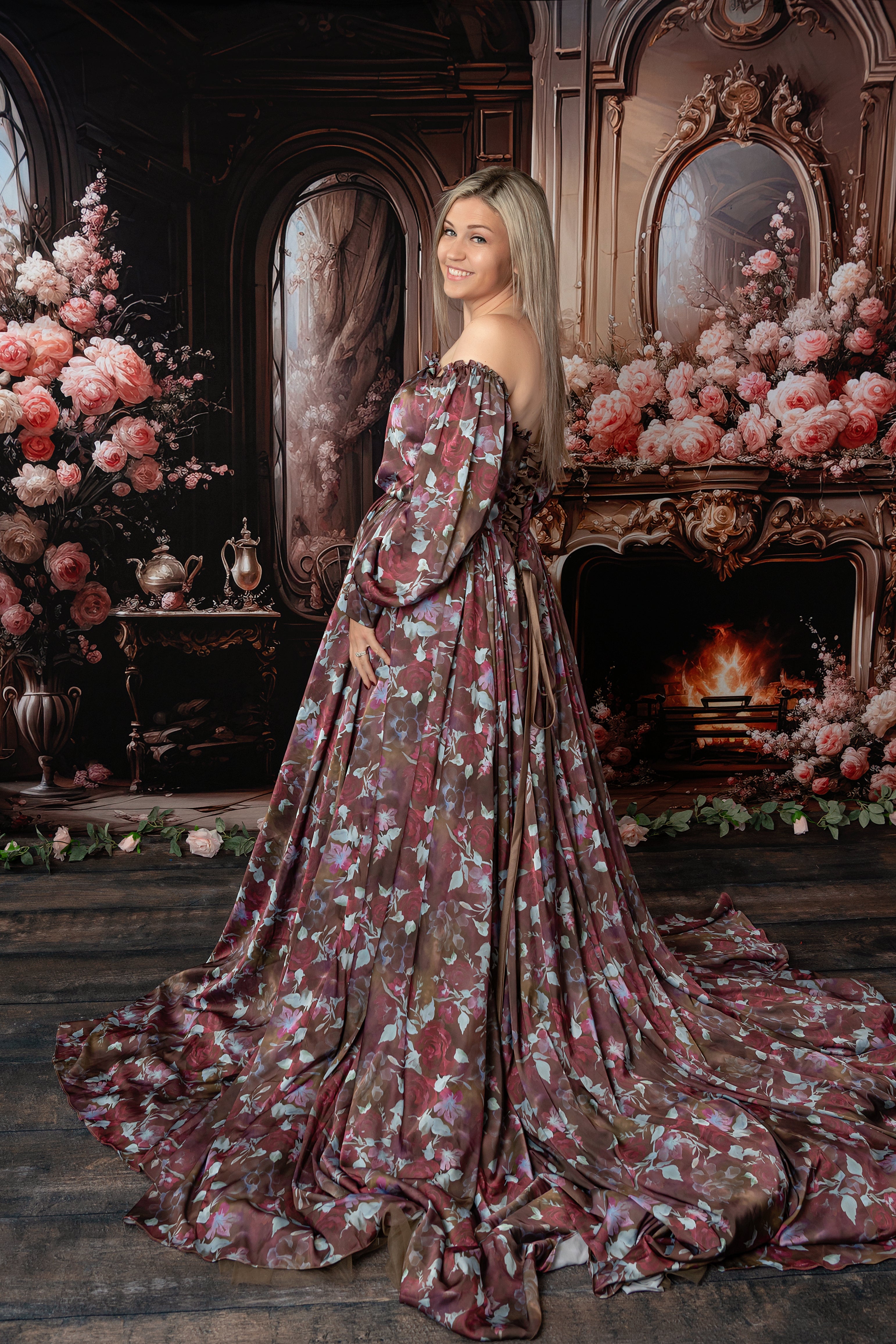 Floral Days - Adult burgundy floor length dress (Adult 4-10)