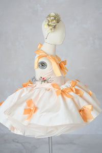 “Girls pageant and birthday dress with structured bodice and satin accents”

