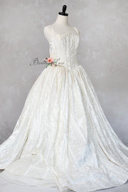 Classic straight-on shot showing the entire gown from top to hem—ideal for displaying silhouette and fit.


