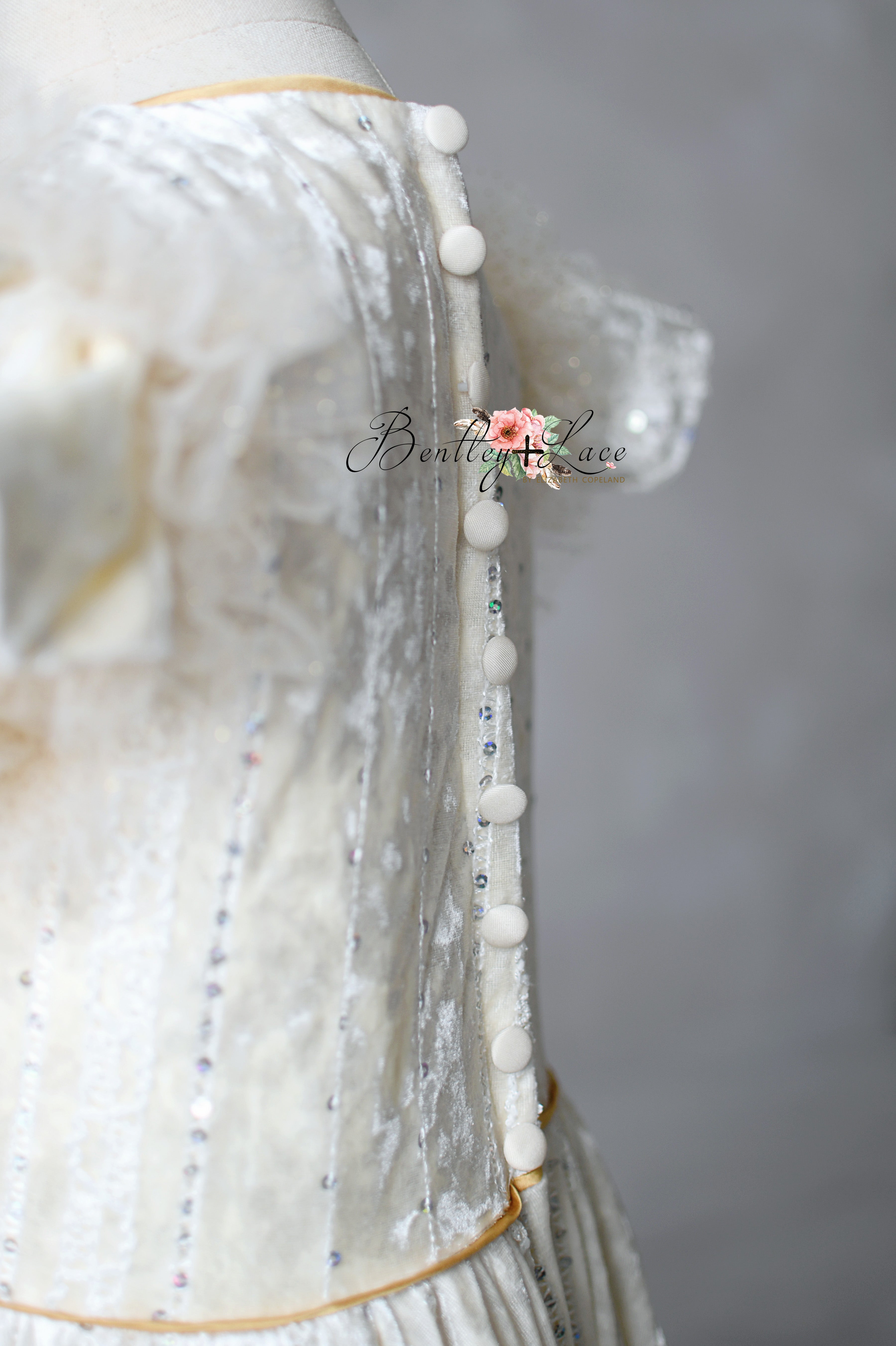 Ivory velvet gown with sparkle details for styled Christmas session

