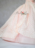 "Whimsical flower girl dress with detachable sleeves and glitter dots"

