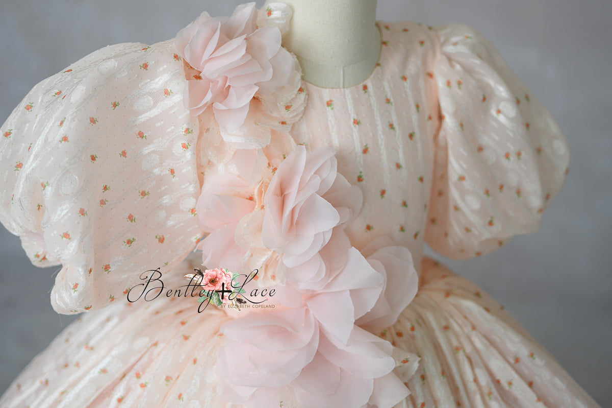 "Fairytale inspired dress for girls with shimmering textured fabric"


