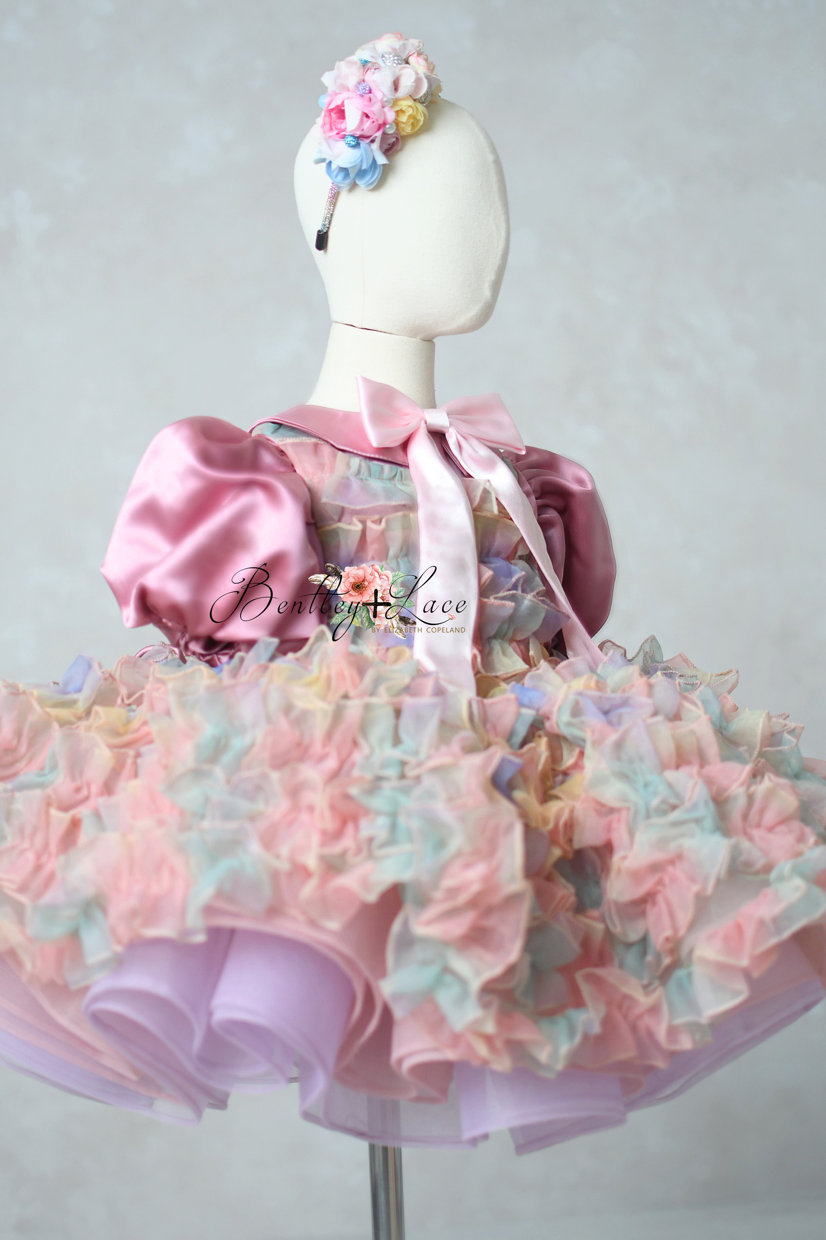 Close-up of multi-color layered ruffles ideal for styled photoshoots

