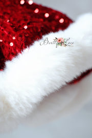Twirl shot of petal sequin dress trimmed in faux fur

