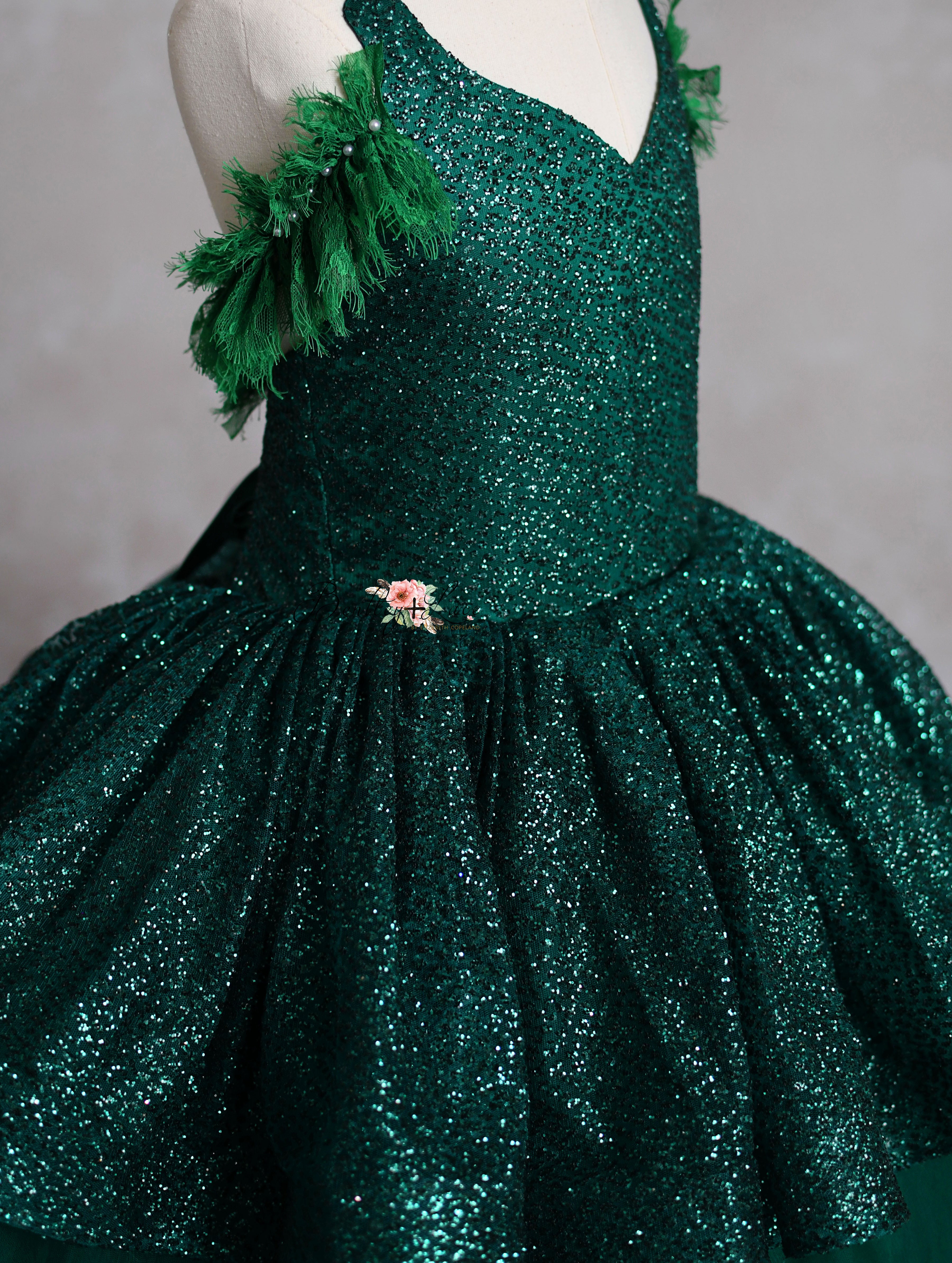 "Evergreen"  -Peplum Floor Long - Custom Colors Available- Editorial Dress, Couture Gown, Special Occasion Dress