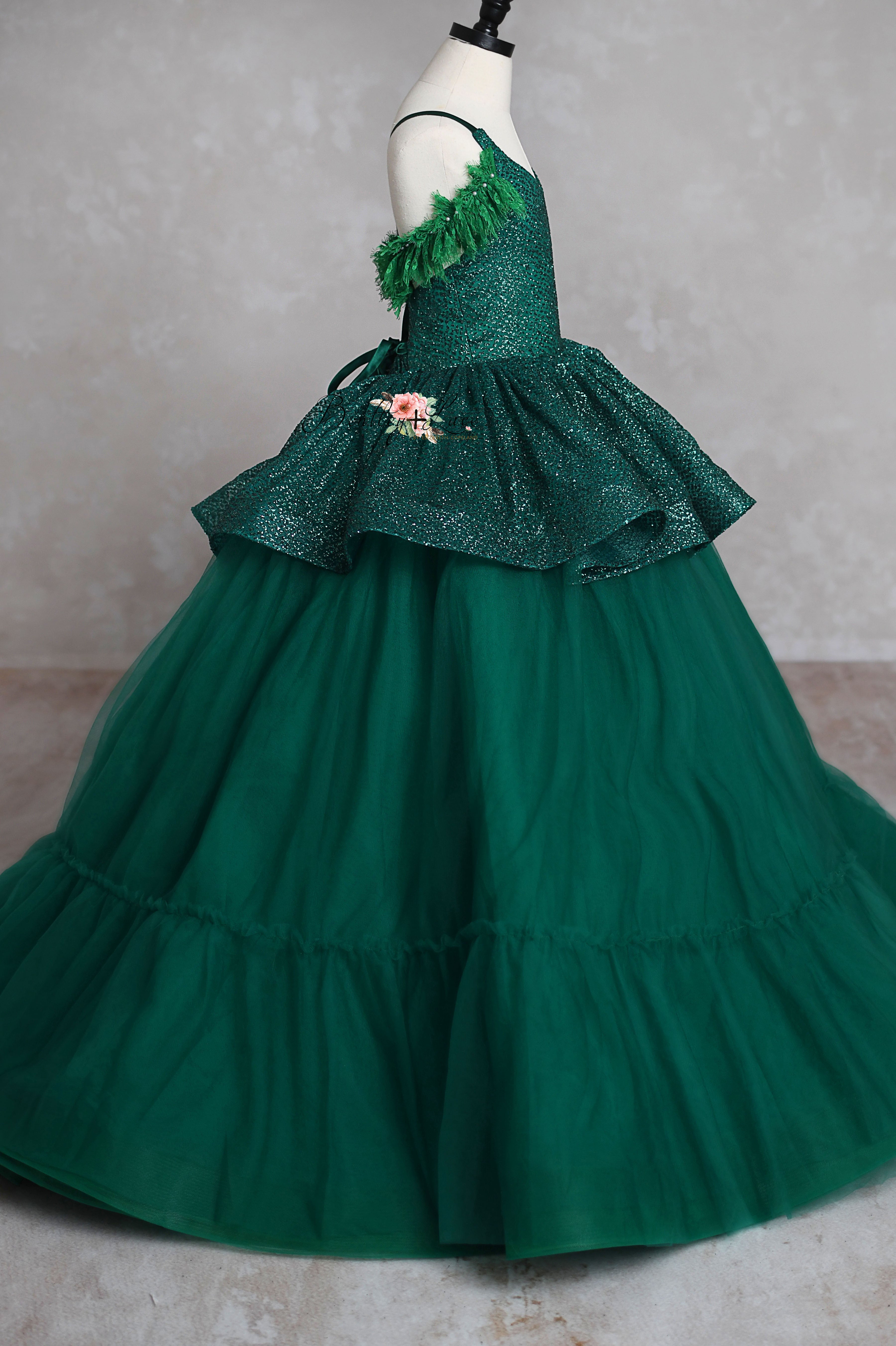 "Evergreen"  -Peplum Floor Long - Custom Colors Available- Editorial Dress, Couture Gown, Special Occasion Dress